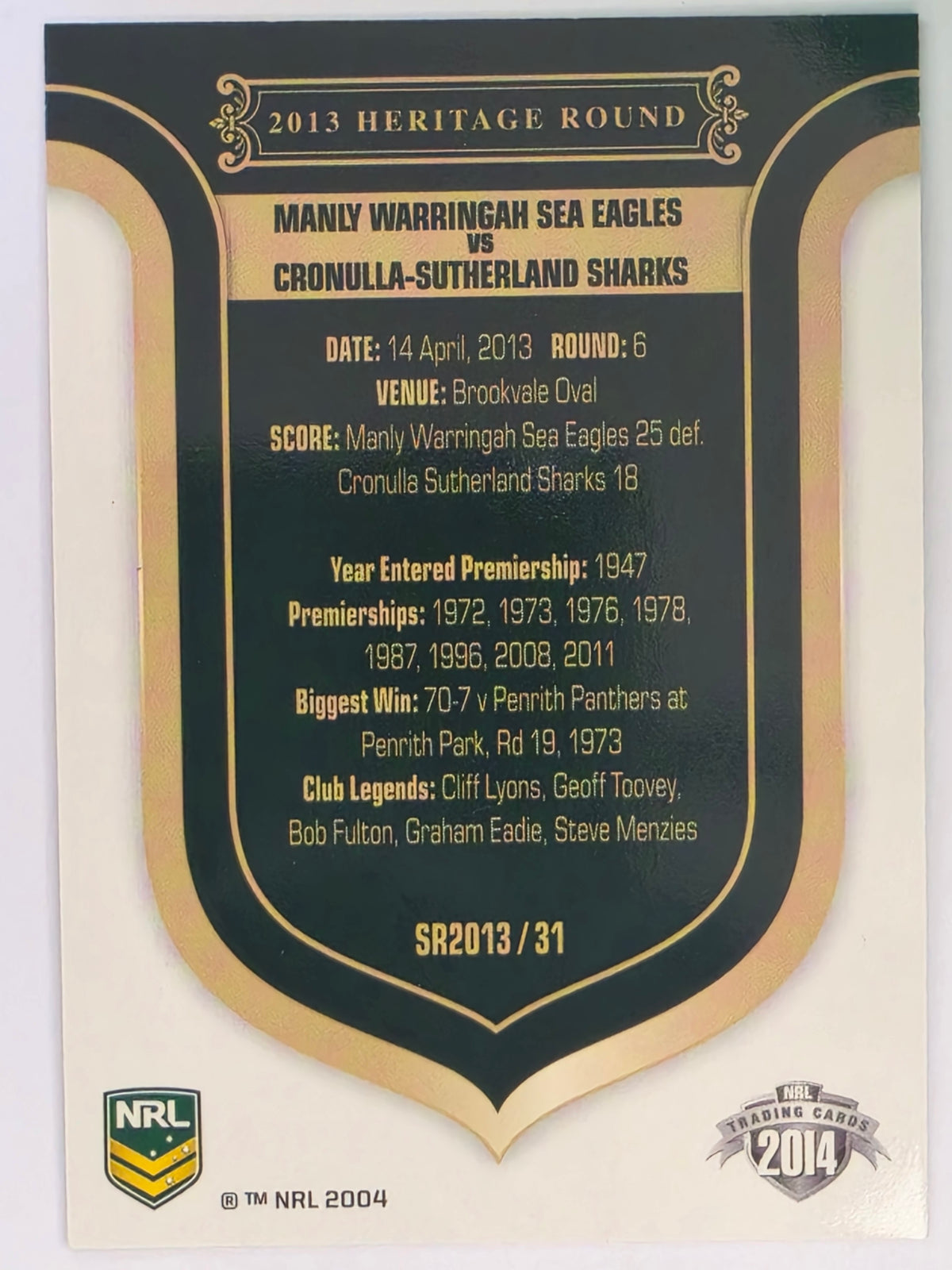 NRL 2014 Traders | Season to Remember #SR2013/31 | Manly Warringah Sea Eagles