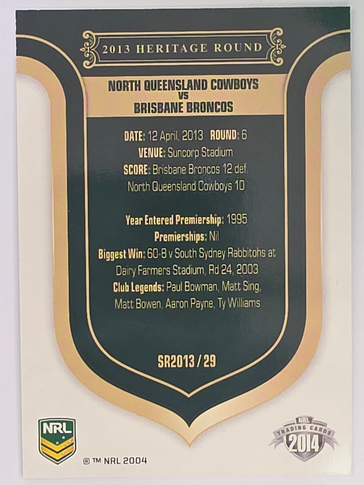 NRL 2014 Traders | Season to Remember #SR2013/29 | North Queensland Cowboys