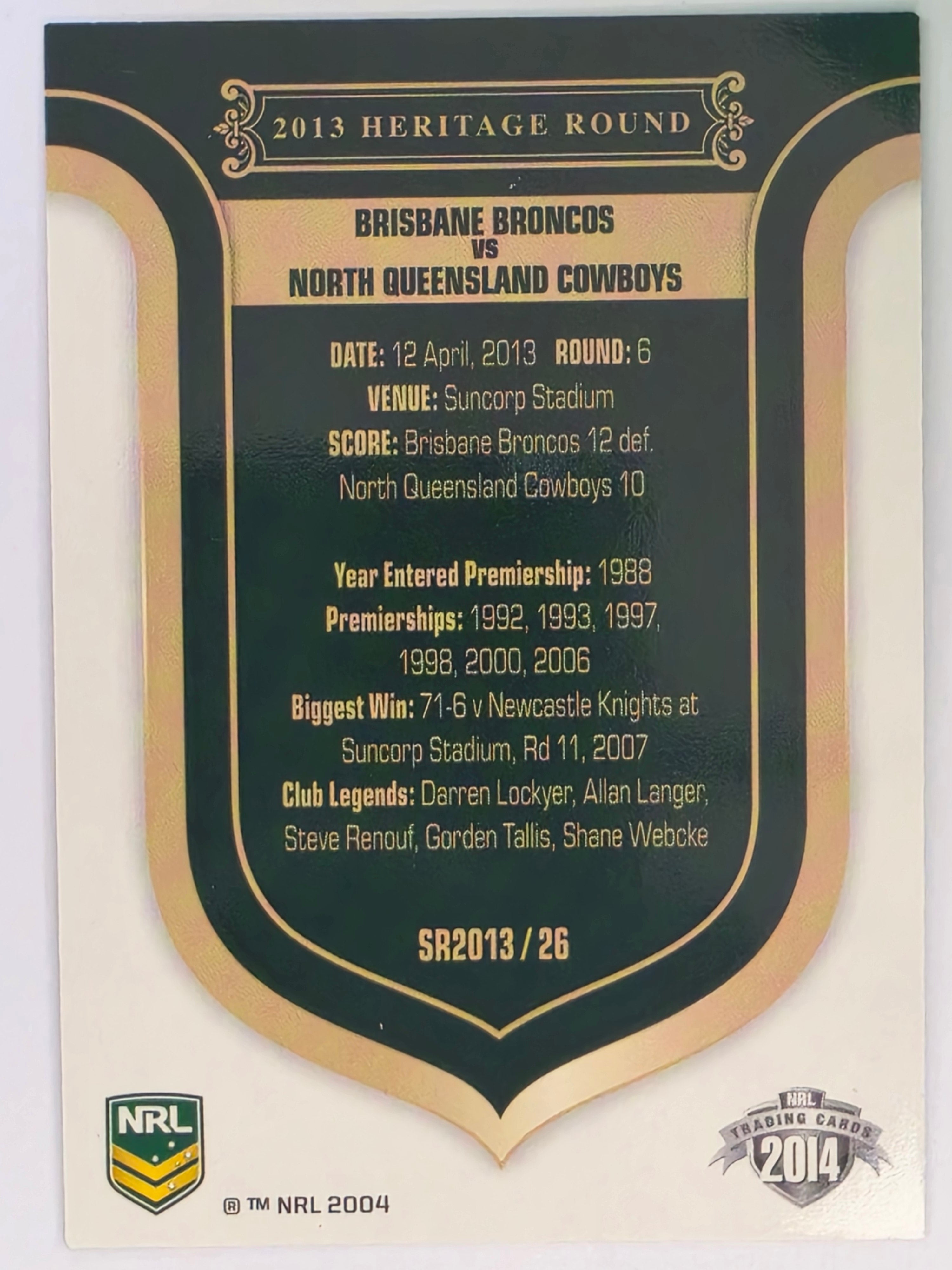 NRL 2014 Traders | Season to Remember #SR2013/26 | Brisbane Broncos
