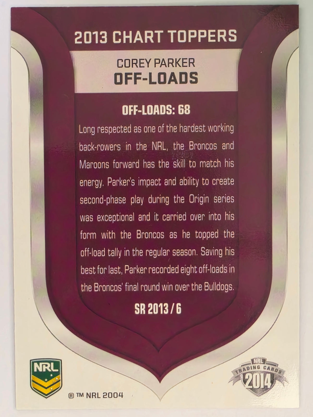 NRL 2014 Traders | Season to Remember #SR2013/6 | Corey Parker | Brisbane Broncos
