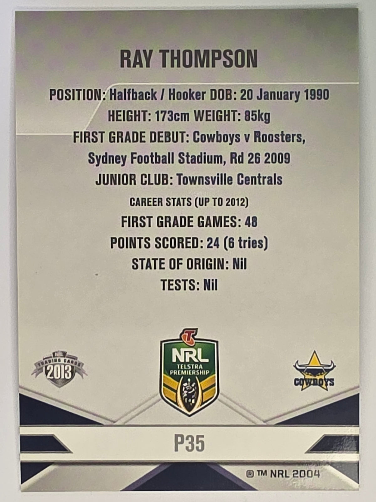 NRL 2013 Elite | Silver Parallel #P35 | Ray Thompson | North Queensland Cowboys
