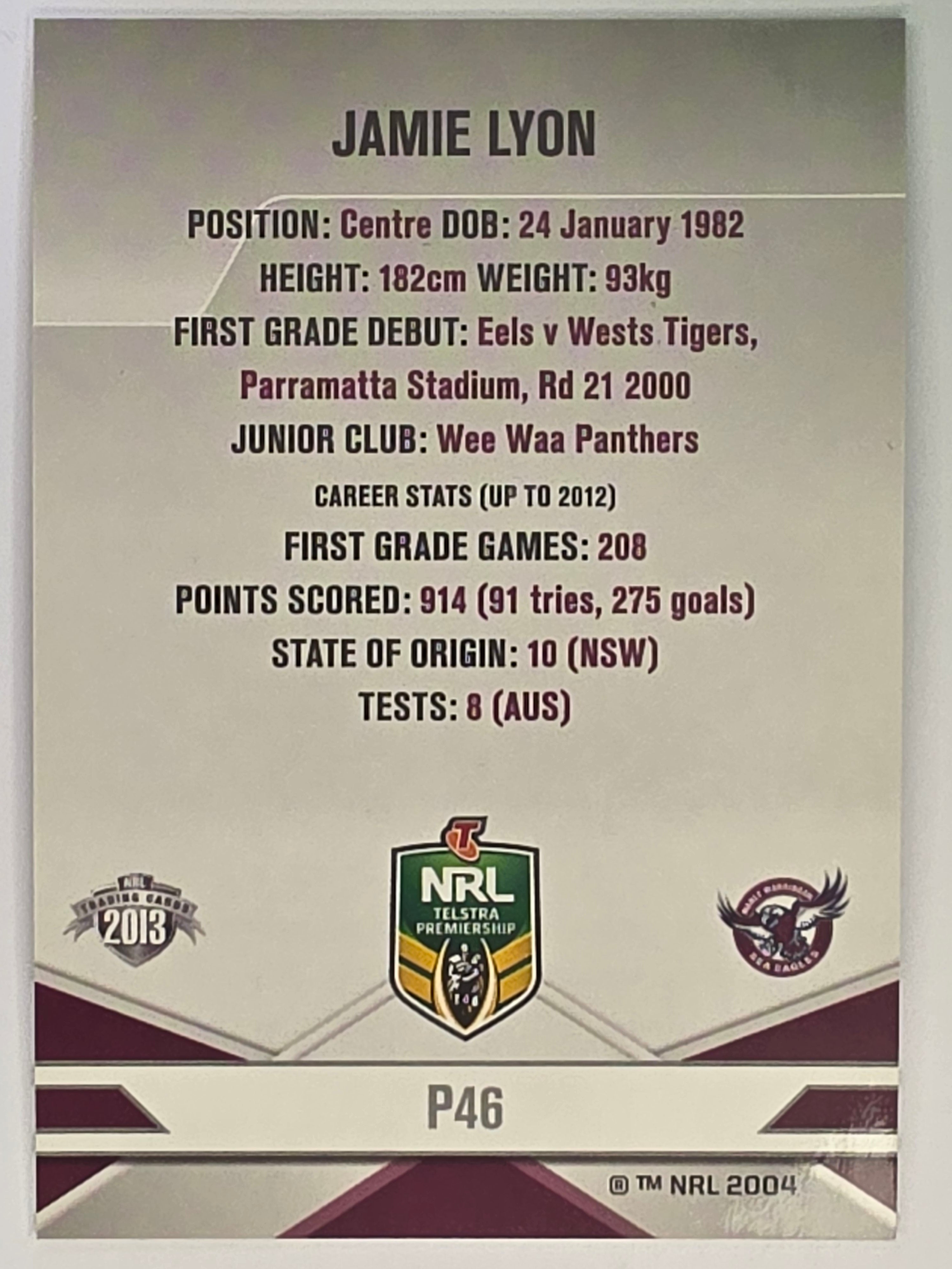 NRL 2013 Elite | Silver Parallel #P46 | Jamie Lyon | Manly Warringah Sea Eagles