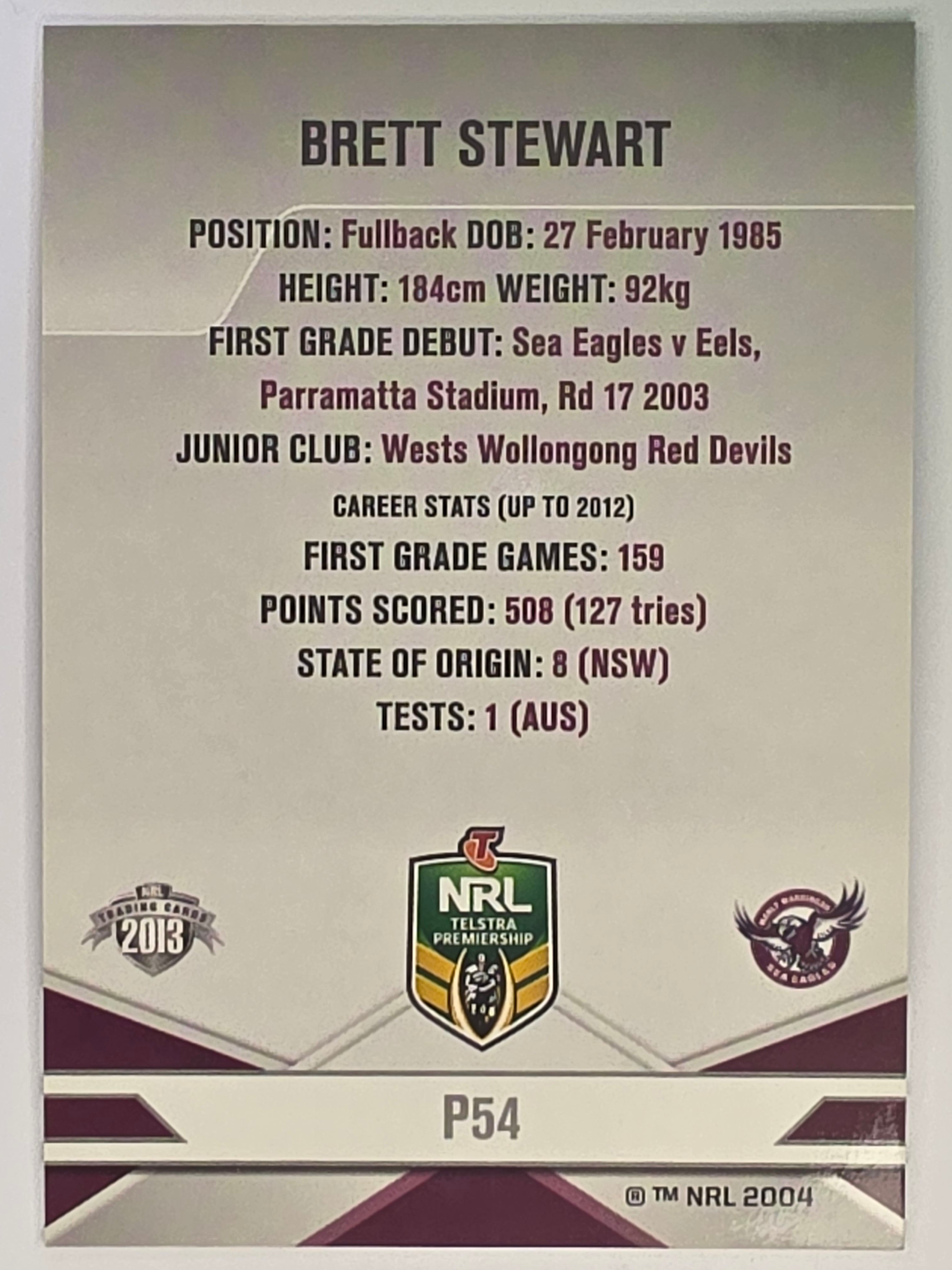 NRL 2013 Elite | Silver Parallel #P54 | Brett Stewart | Manly Warringah Sea Eagles