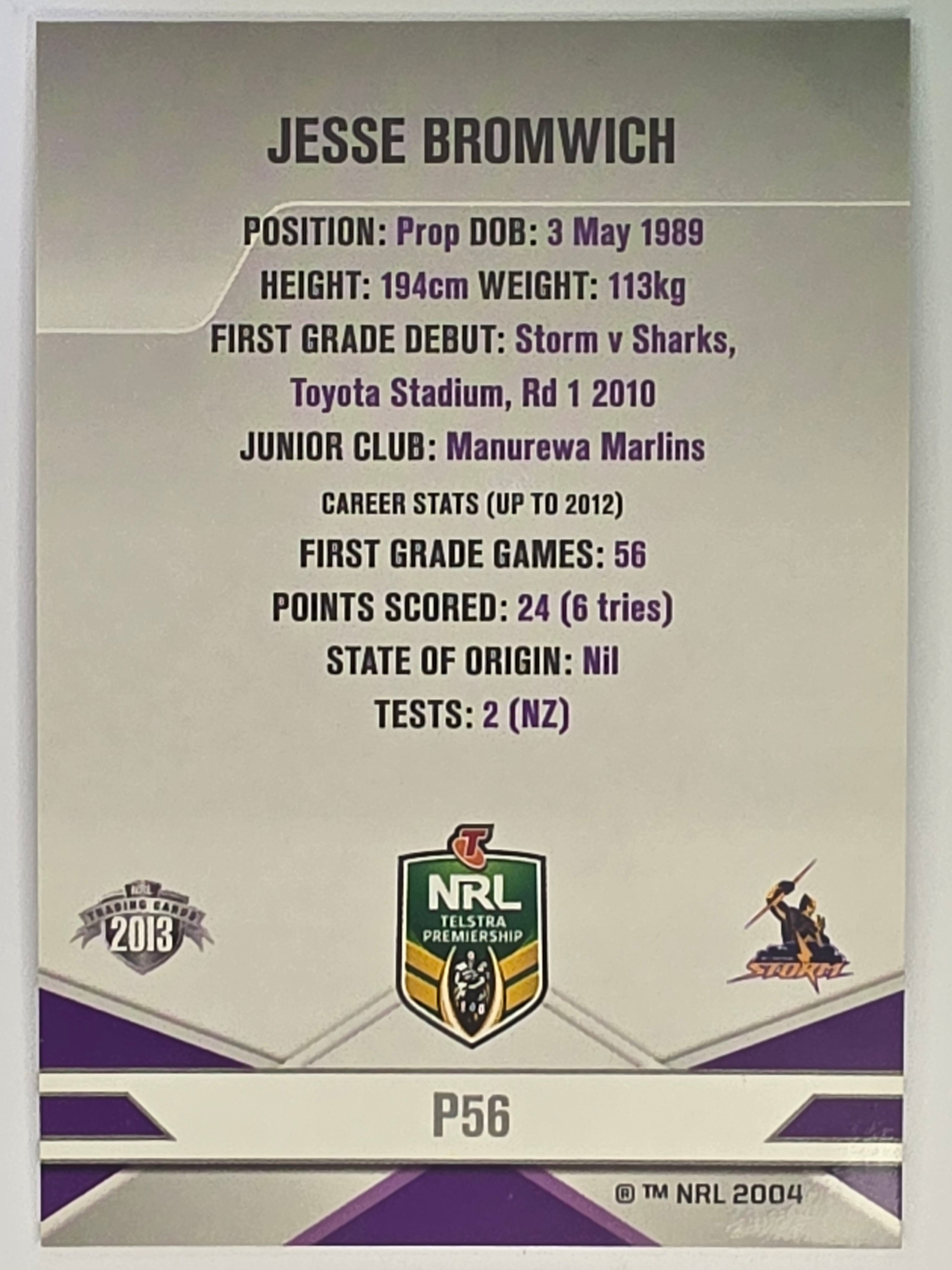 NRL 2013 Elite | Silver Parallel #P56 | Jesse Bromwich | Melbourne Storm