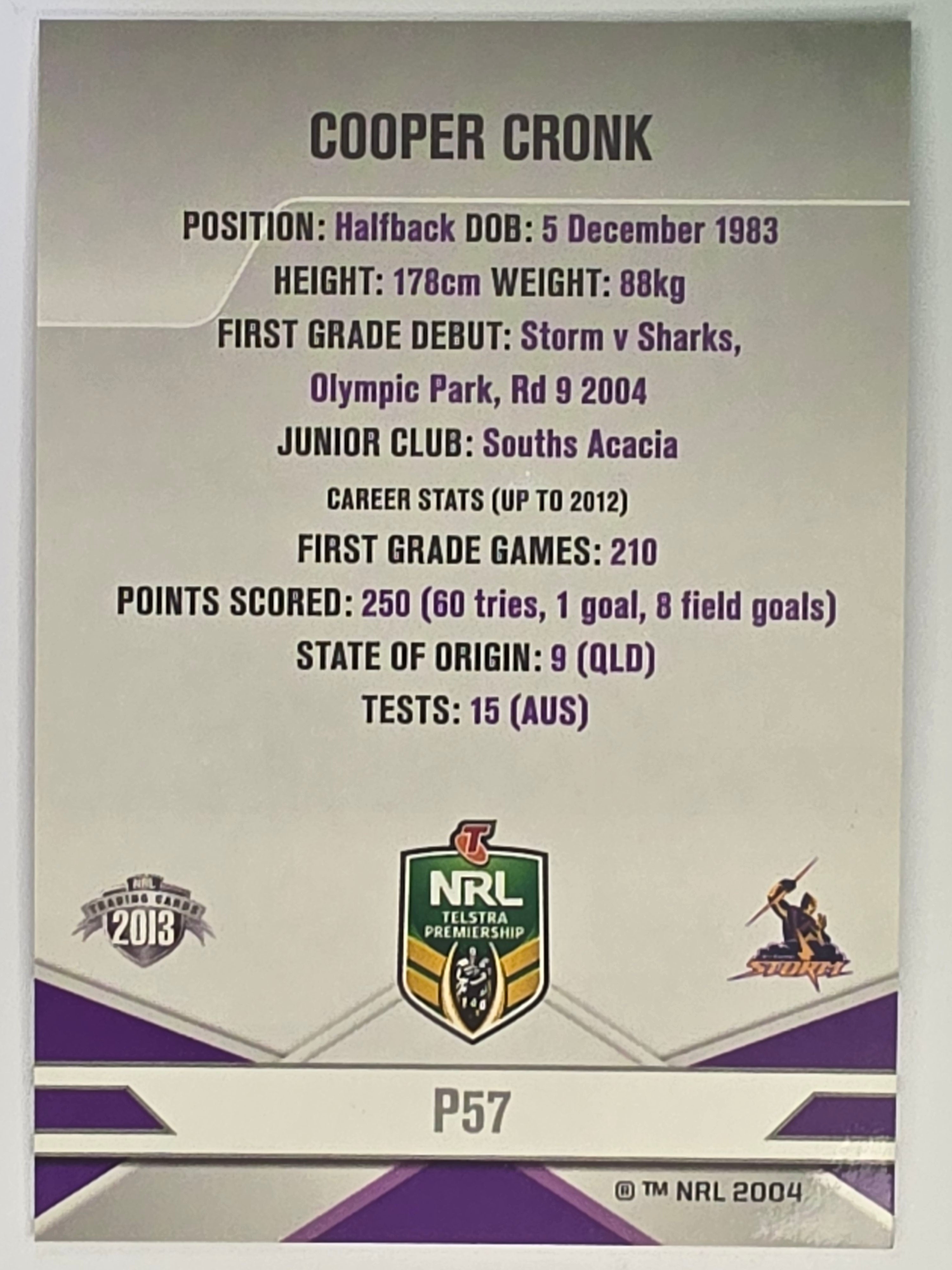 NRL 2013 Elite | Silver Parallel #P57 | Cooper Cronk | Melbourne Storm