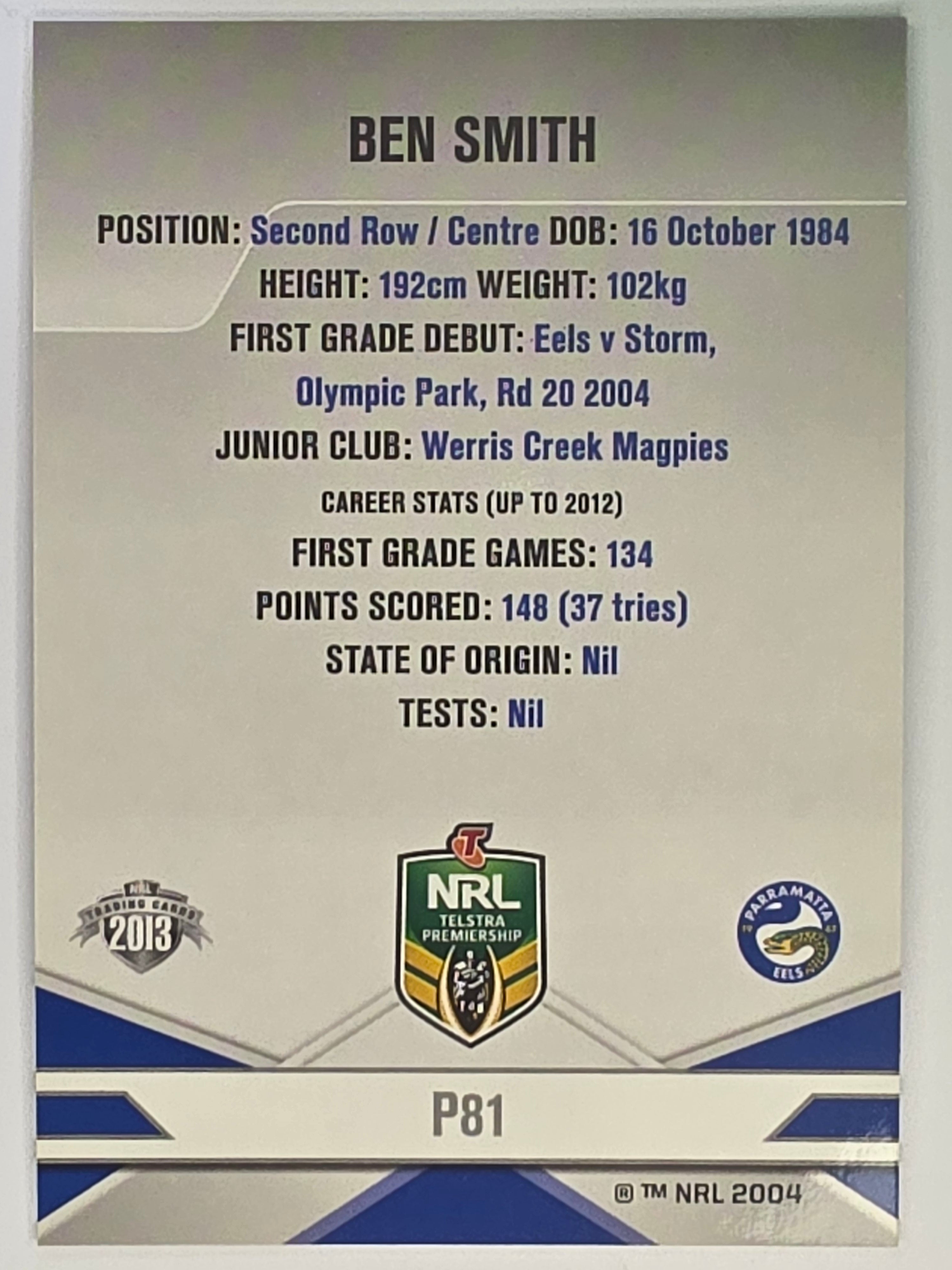 NRL 2013 Elite | Silver Parallel #P81 | Ben Smith | Parramatta Eels