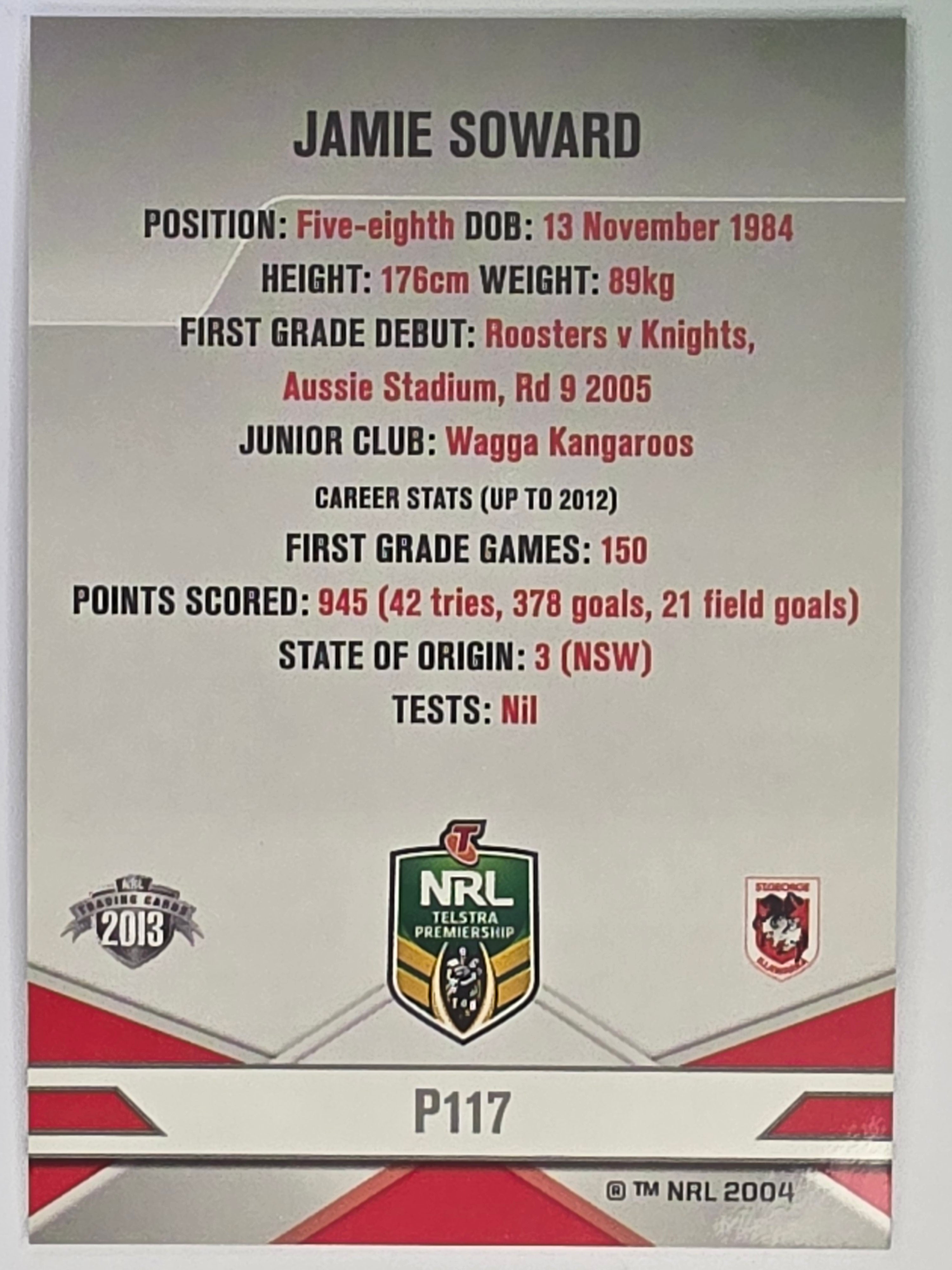 NRL 2013 Elite | Silver Parallel #P117 | Jamie Soward | St George Illawarra Dragons