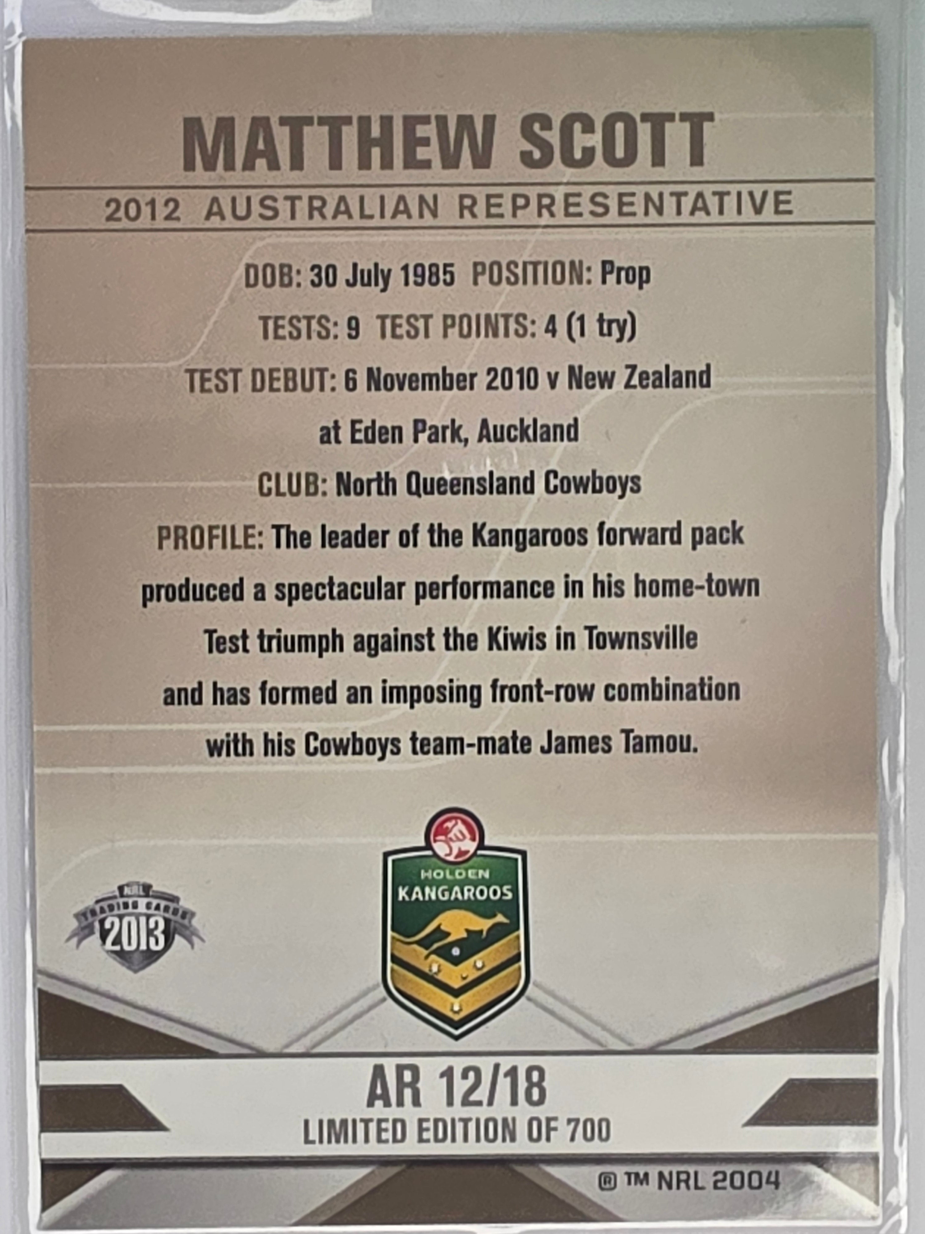 NRL 2013 Elite | Australian Representatives #AR12 Matthew Scott