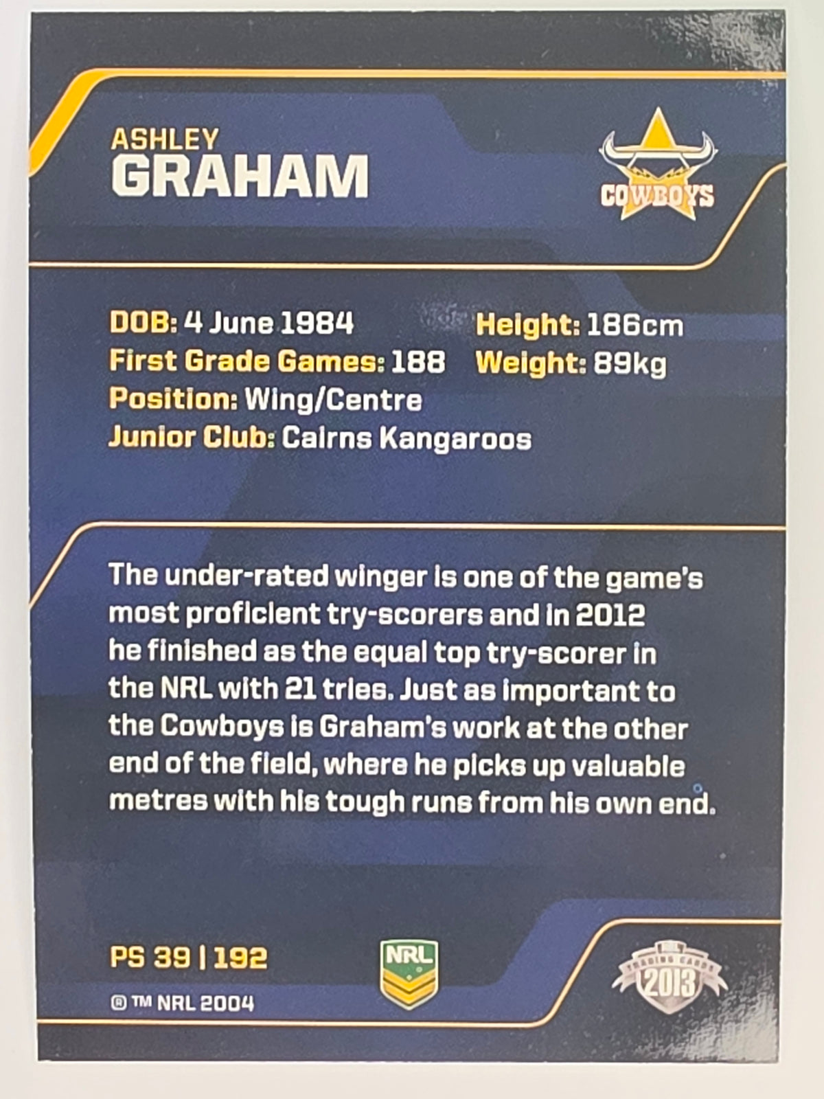 NRL 2013 Traders | Parallel #PS039 Ashley Graham North Queensland Cowboys