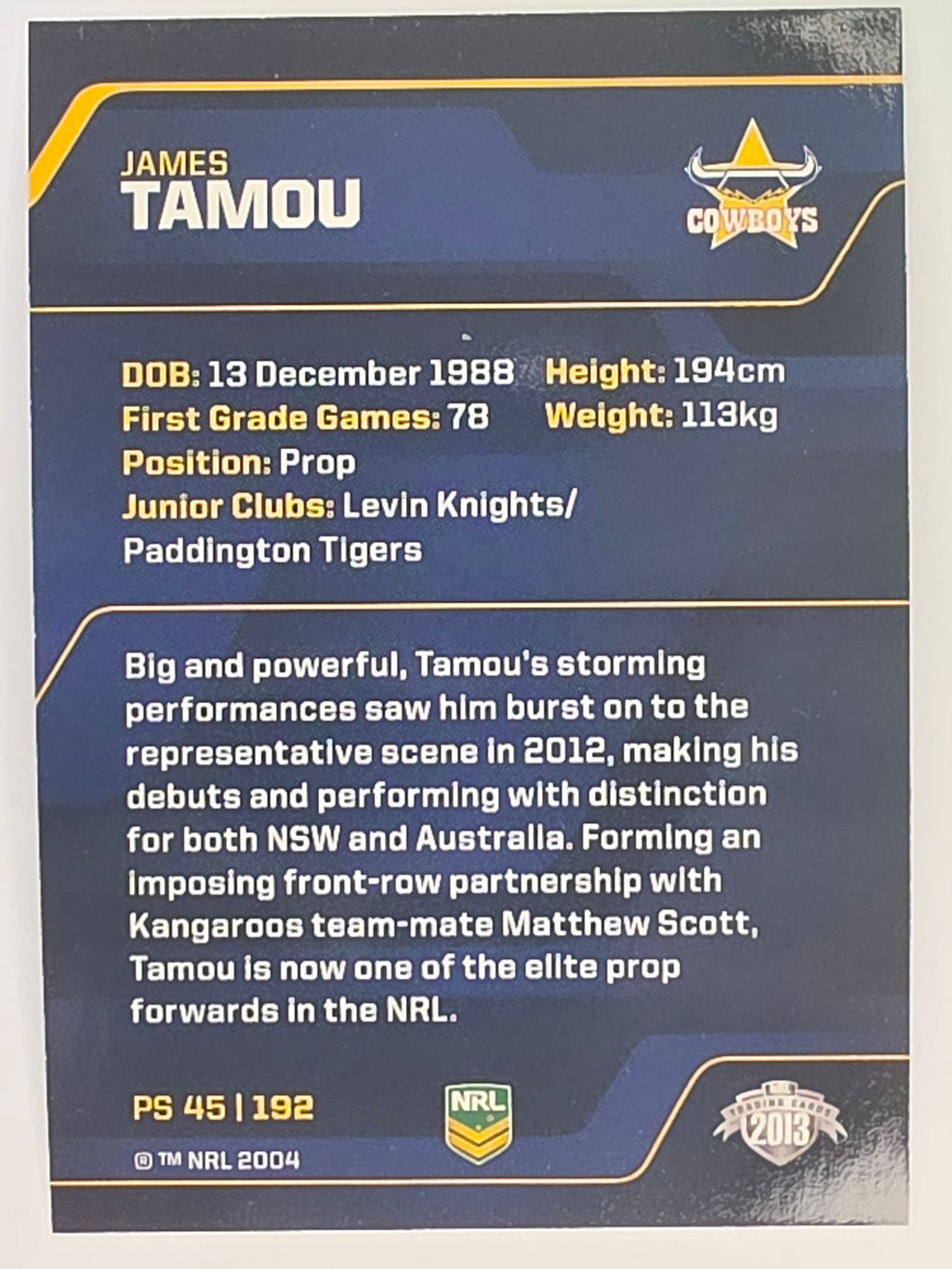 NRL 2013 Traders | Parallel #PS045 James Tamou North Queensland Cowboys