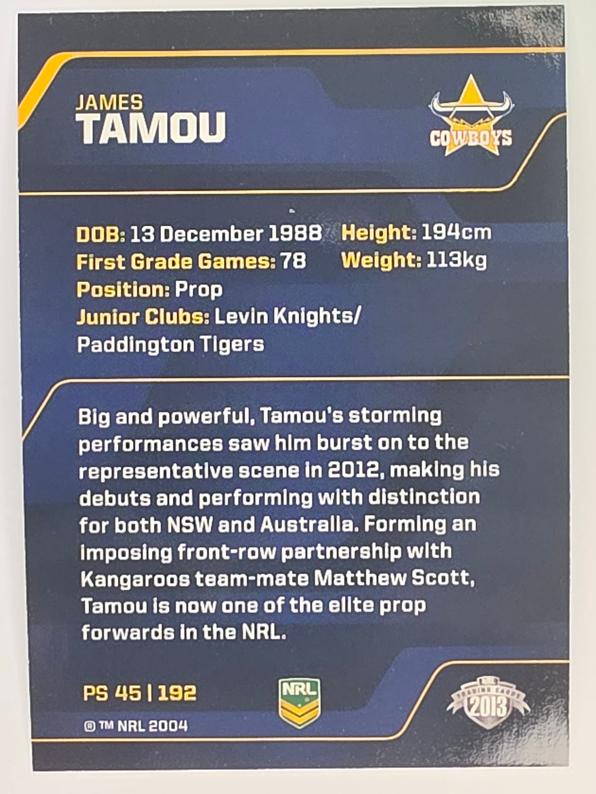 NRL 2013 Traders | Parallel #PS045 James Tamou North Queensland Cowboys