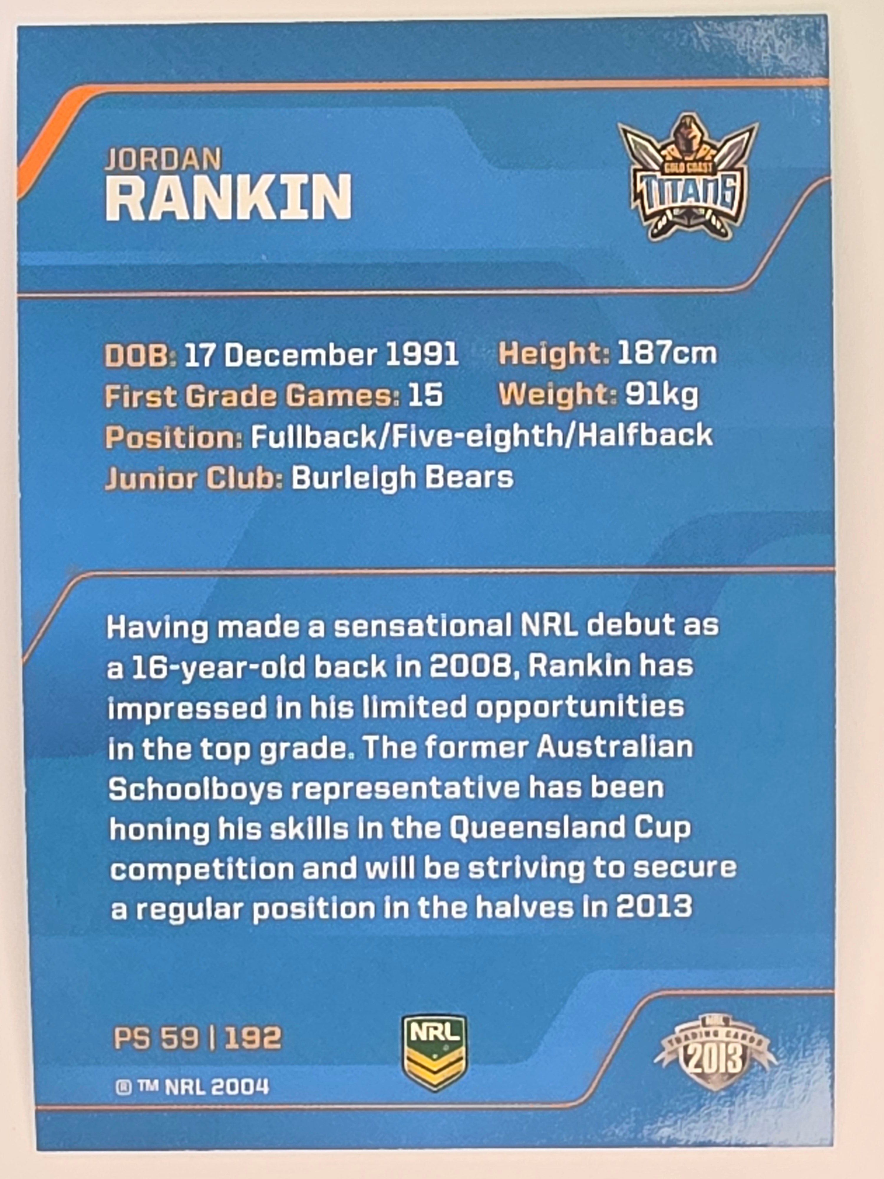 NRL 2013 Traders | Parallel #PS059 Jordan Rankin Gold Coast Titans
