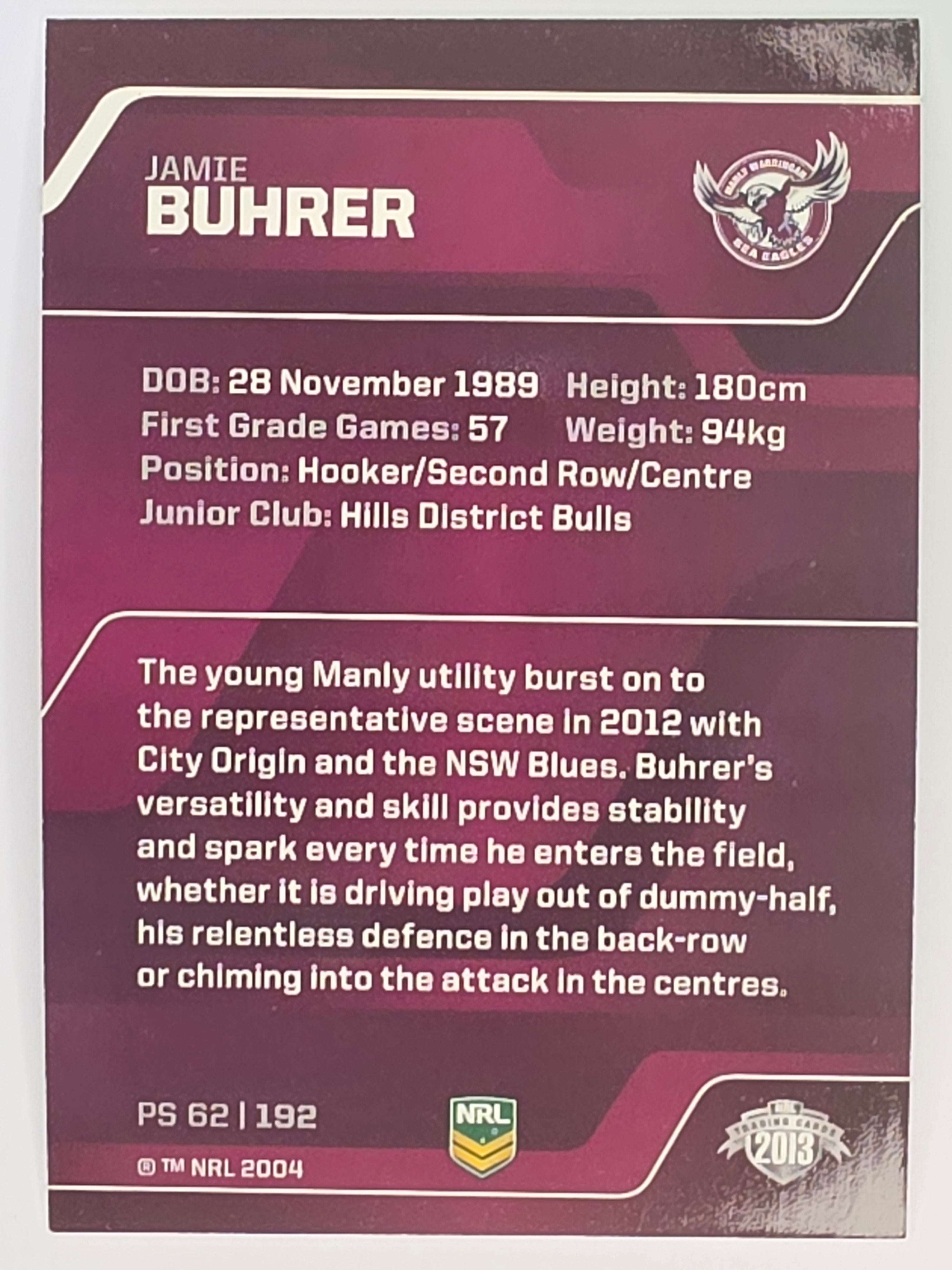 NRL 2013 Traders | Parallel #PS062 Jamie Buhrer Manly Warringah Sea Eagles