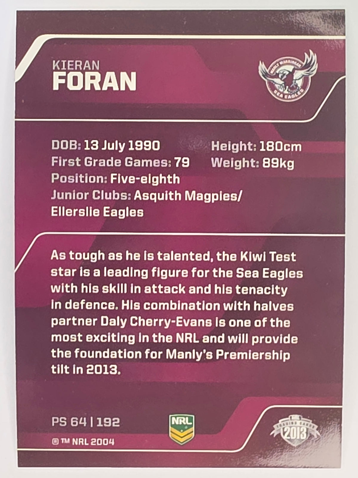 NRL 2013 Traders | Parallel #PS064 Kieran Foran Manly Warringah Sea Eagles