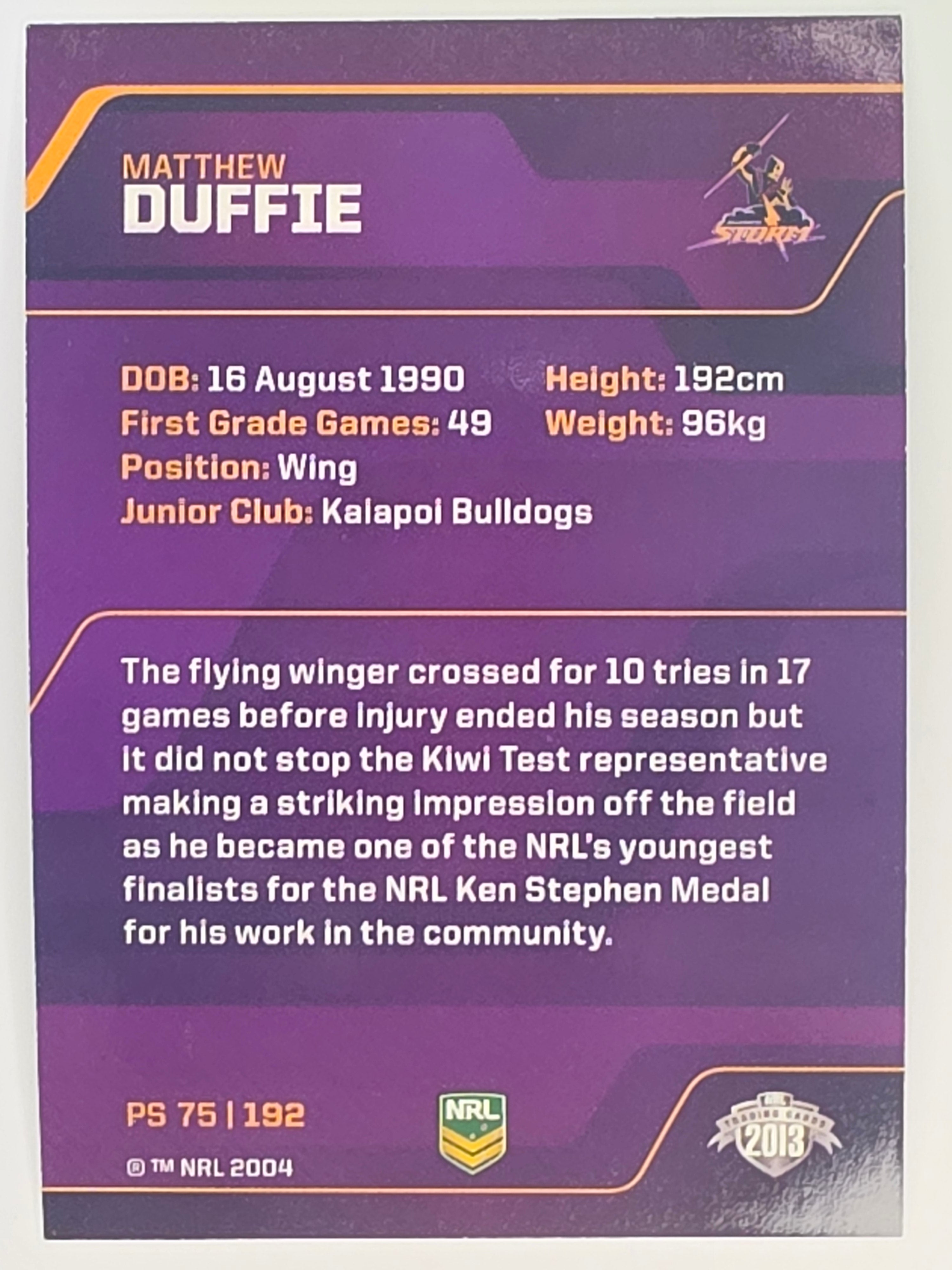 NRL 2013 Traders | Parallel #PS075 Matthew Duffie Melbourne Storm