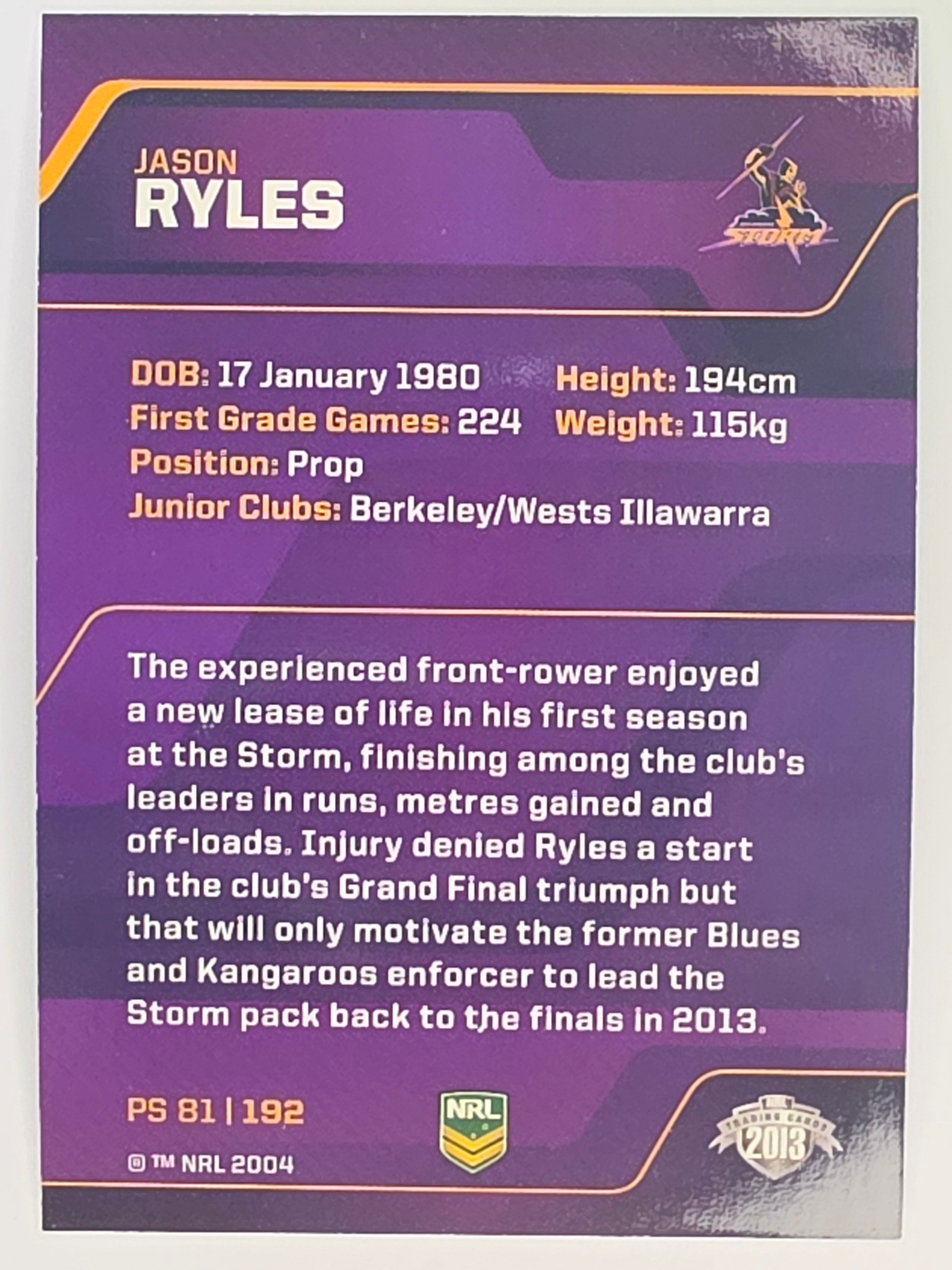NRL 2013 Traders | Parallel #PS081 Jason Ryles Melbourne Storm