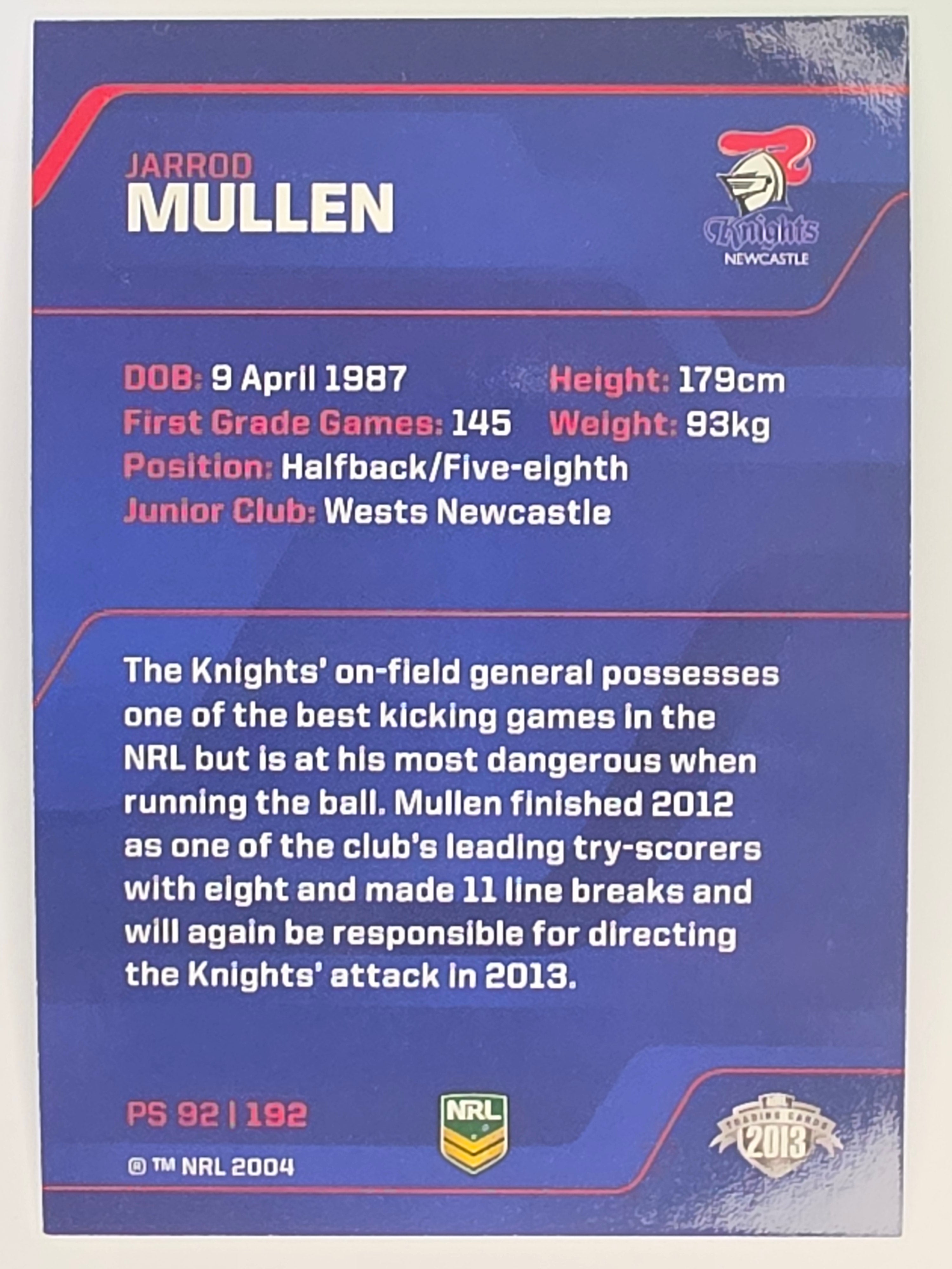NRL 2013 Traders | Parallel #PS092 Jarrod Mullen Newcastle Knights