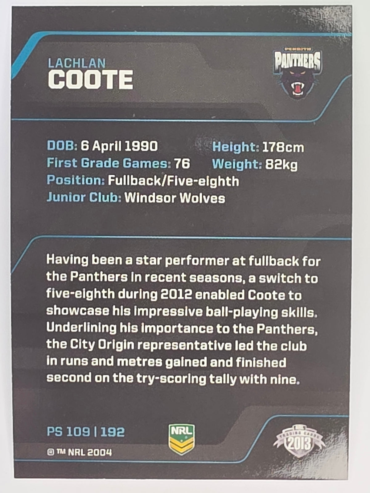 NRL 2013 Traders | Parallel #PS109 Lachlan Coote Penrith Panthers