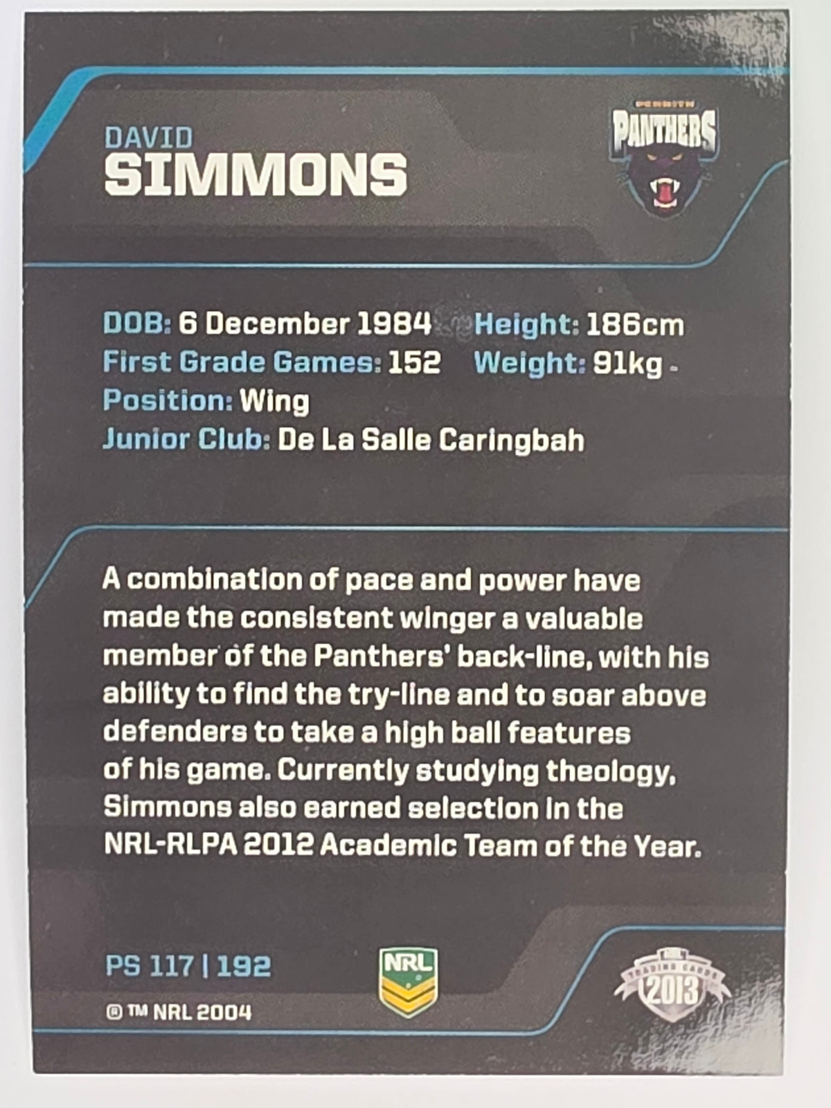 NRL 2013 Traders | Parallel #PS117 David Simmons Penrith Panthers