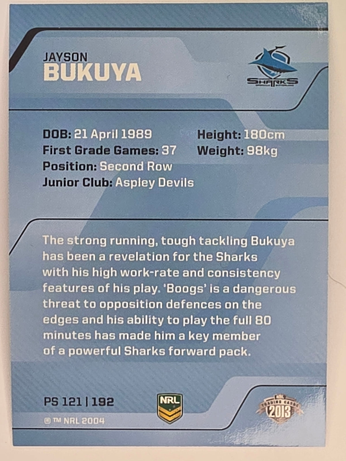 NRL 2013 Traders | Parallel #PS121 Jayson Bukuya Cronulla Sharks