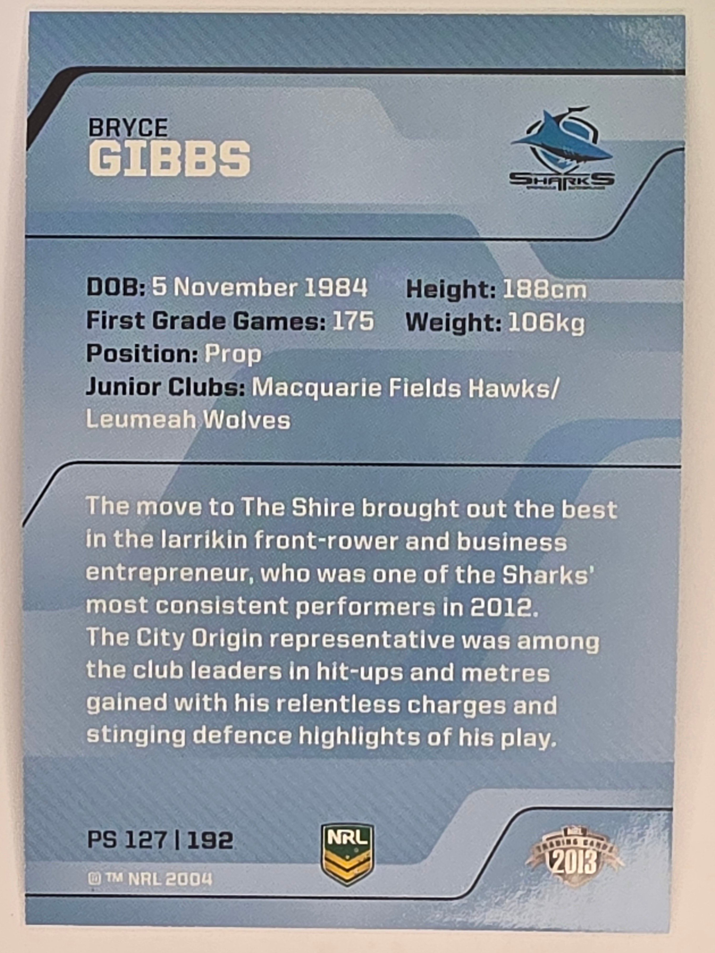 NRL 2013 Traders | Parallel #PS127 Bryce Gibbs Cronulla Sharks