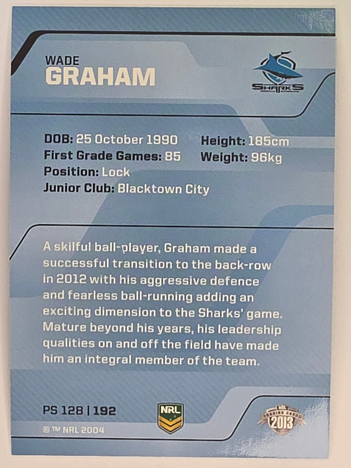 NRL 2013 Traders | Parallel #PS128 Wade Graham Cronulla Sharks