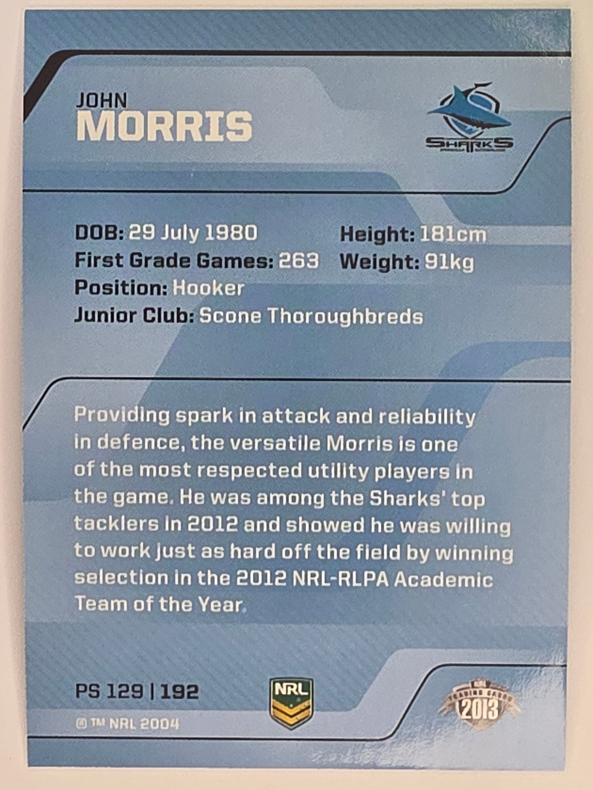 NRL 2013 Traders | Parallel #PS129 John Morris Cronulla Sharks