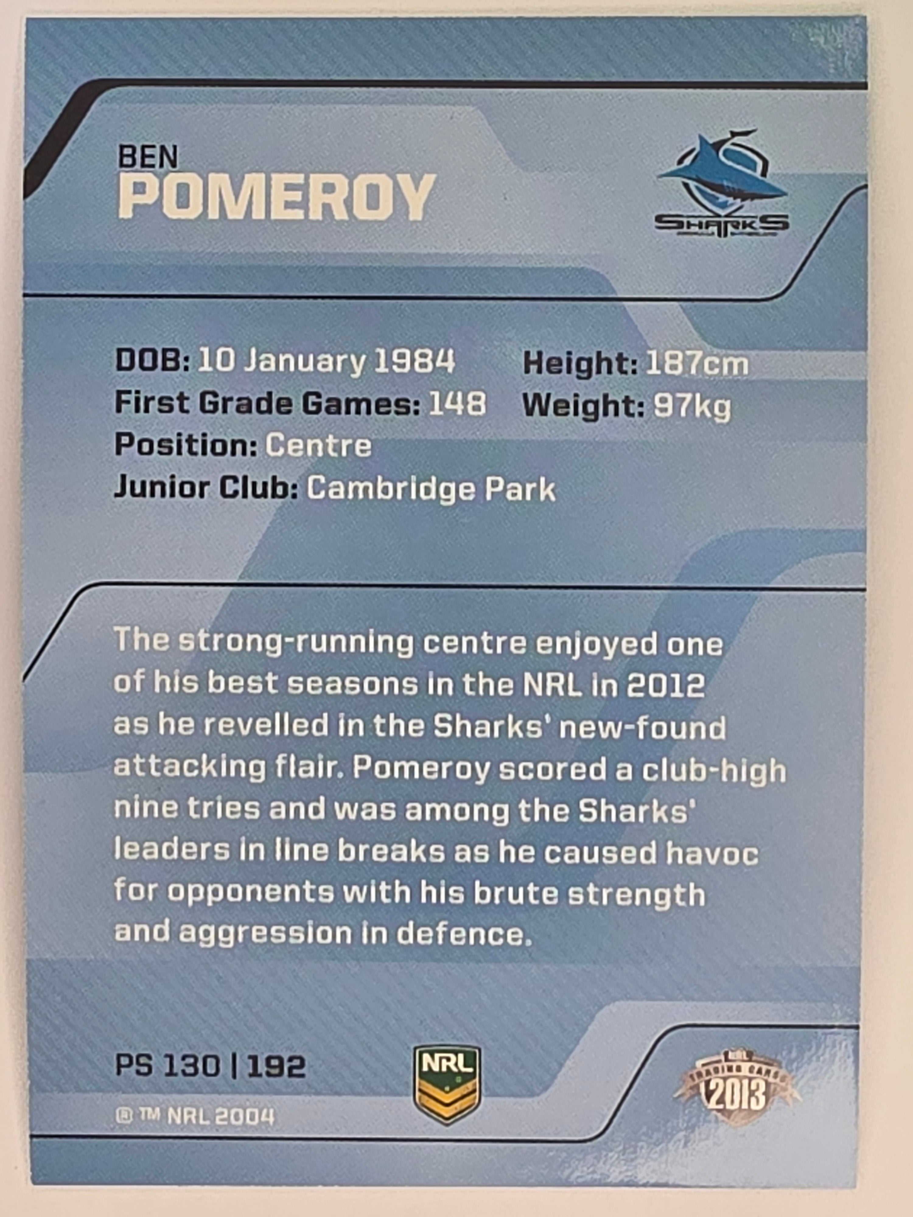 NRL 2013 Traders | Parallel #PS130 Ben Pomeroy Cronulla Sharks