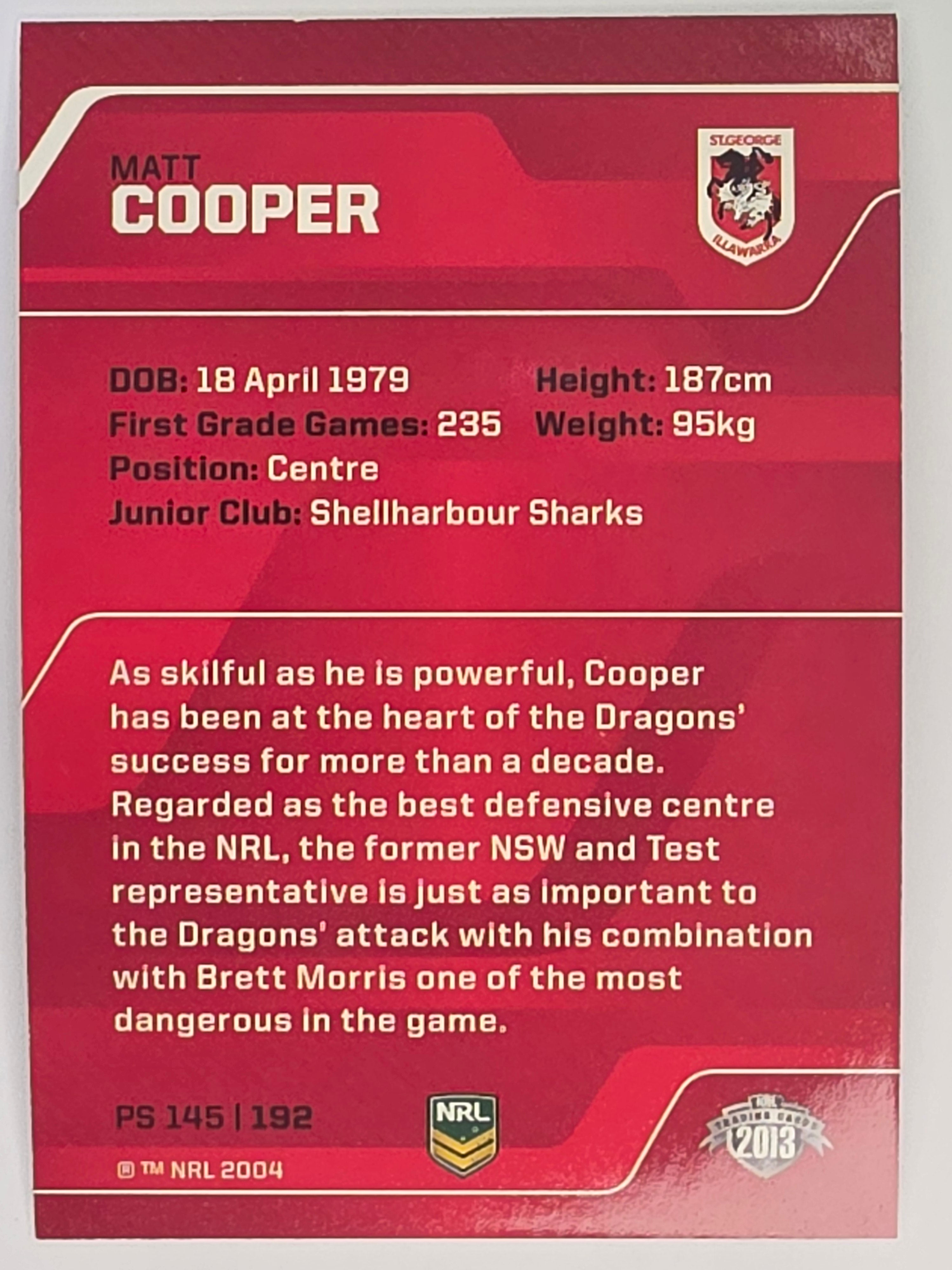 NRL 2013 Traders | Parallel #PS145 Matt Cooper St George Dragons