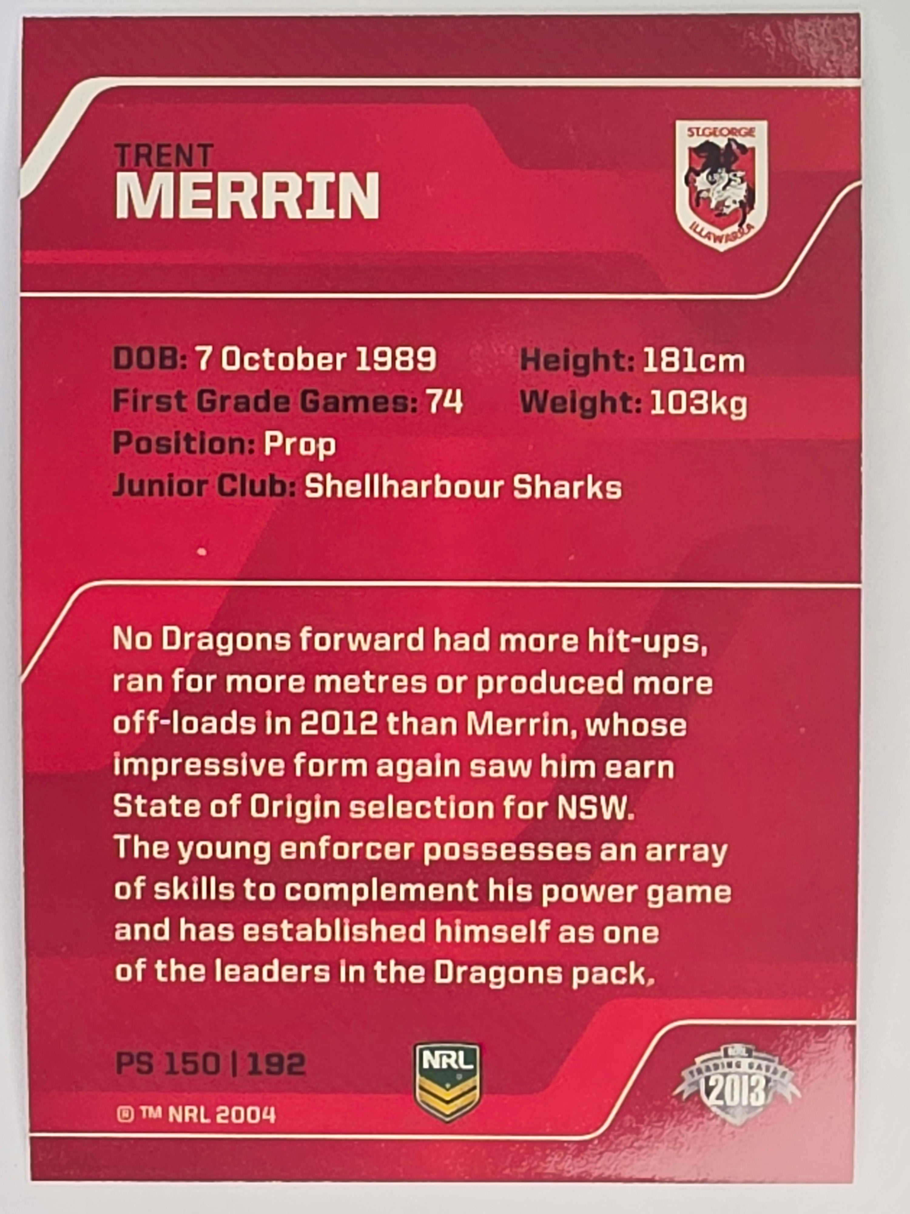 NRL 2013 Traders | Parallel #PS150 Trent Merrin St George Dragons