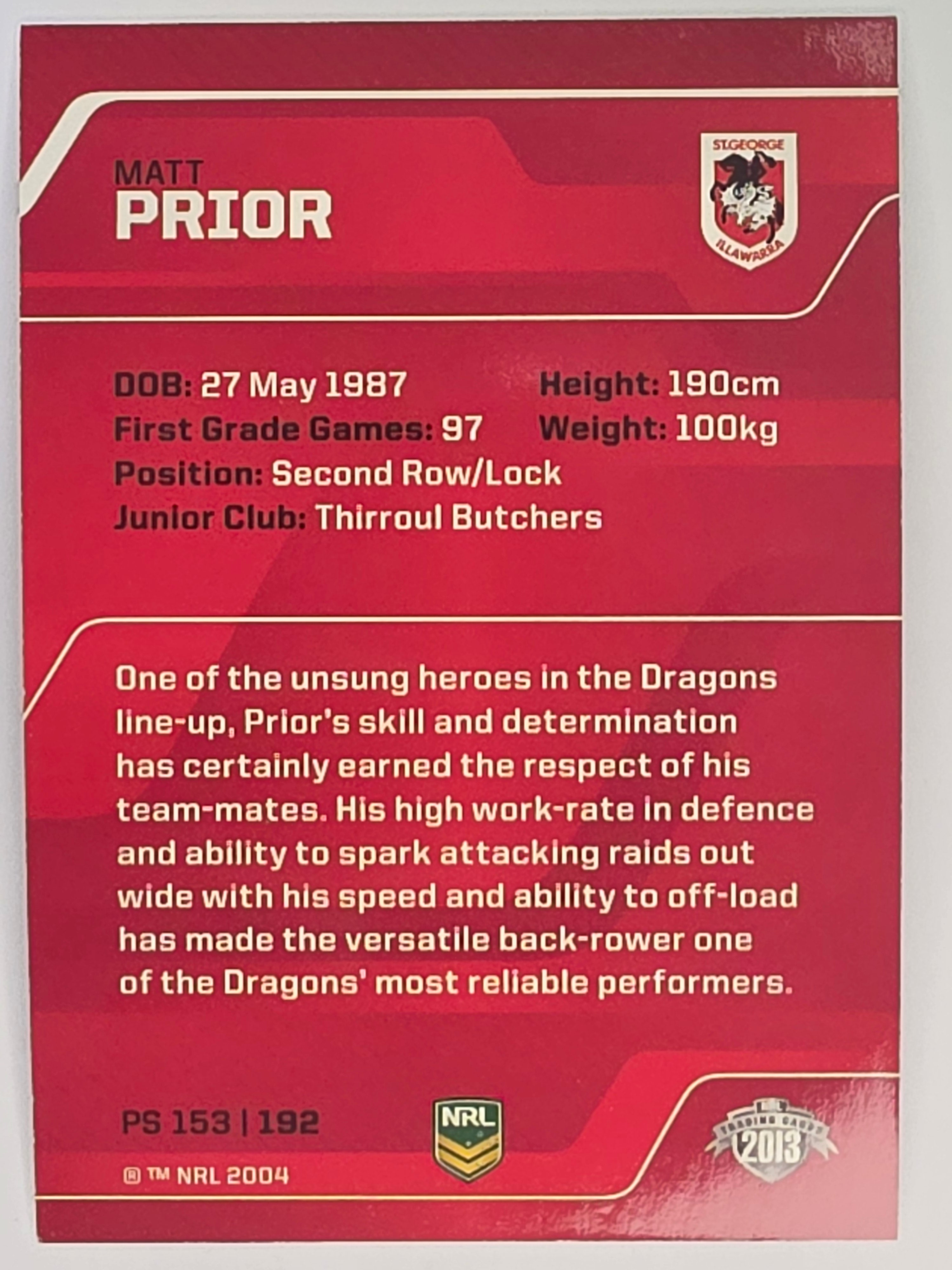 NRL 2013 Traders | Parallel #PS153 Matt Prior St George Dragons