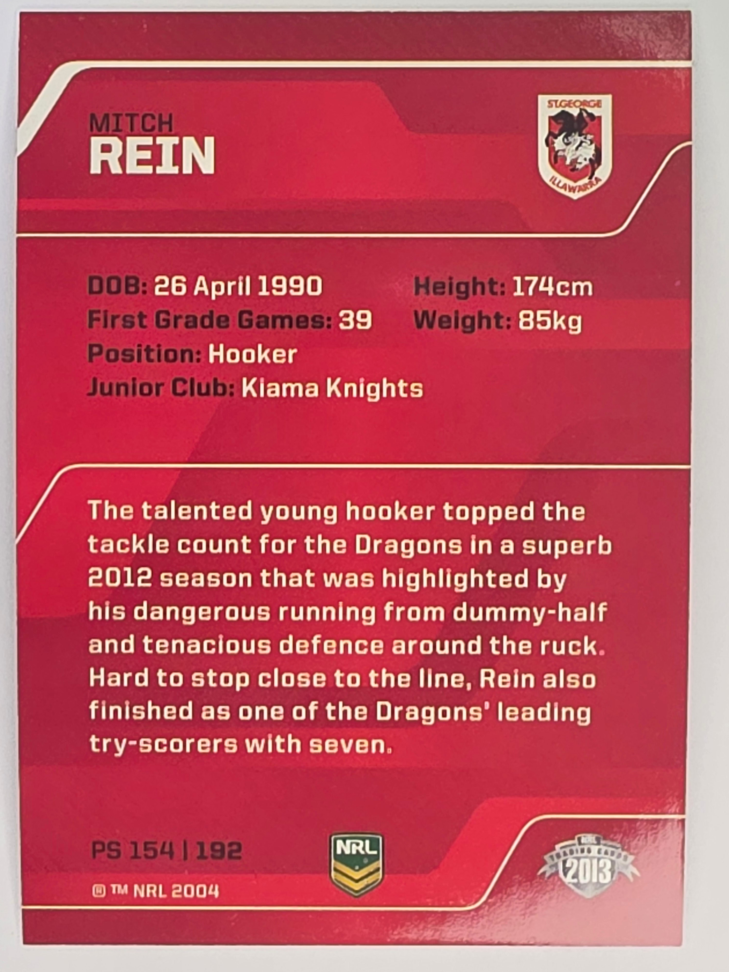 NRL 2013 Traders | Parallel #PS154 Mitch Rein St George Dragons