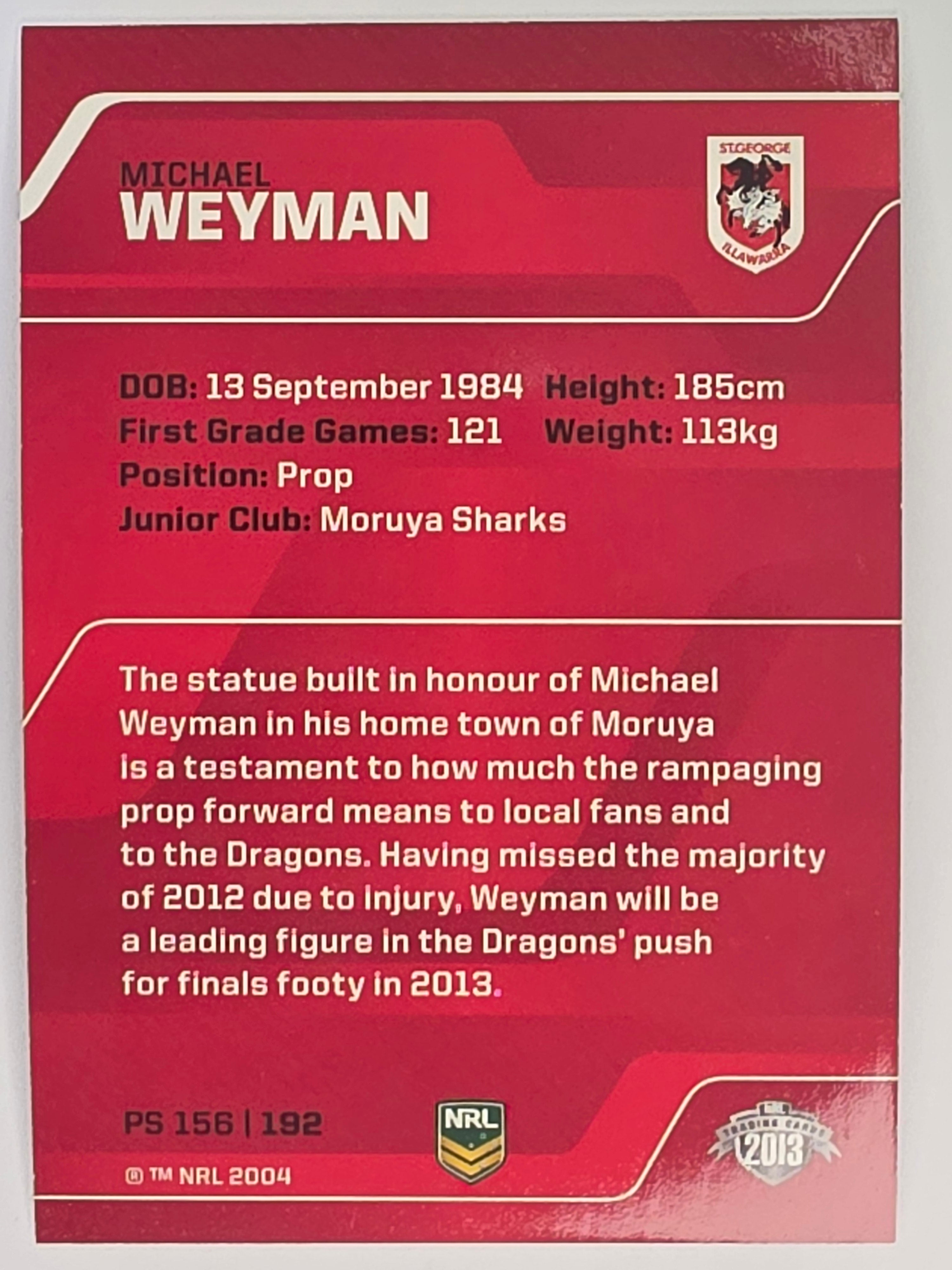 NRL 2013 Traders | Parallel #PS156 Michael Weyman St George Dragons