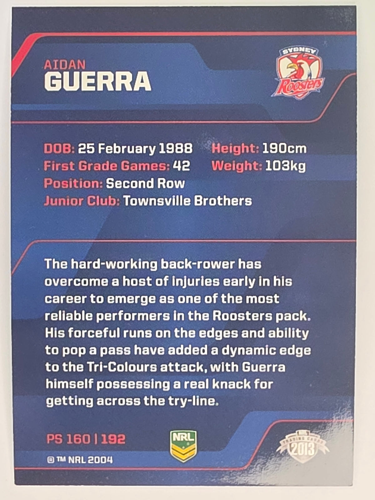 NRL 2013 Traders | Parallel #PS160 Aidan Guerra Sydney Roosters