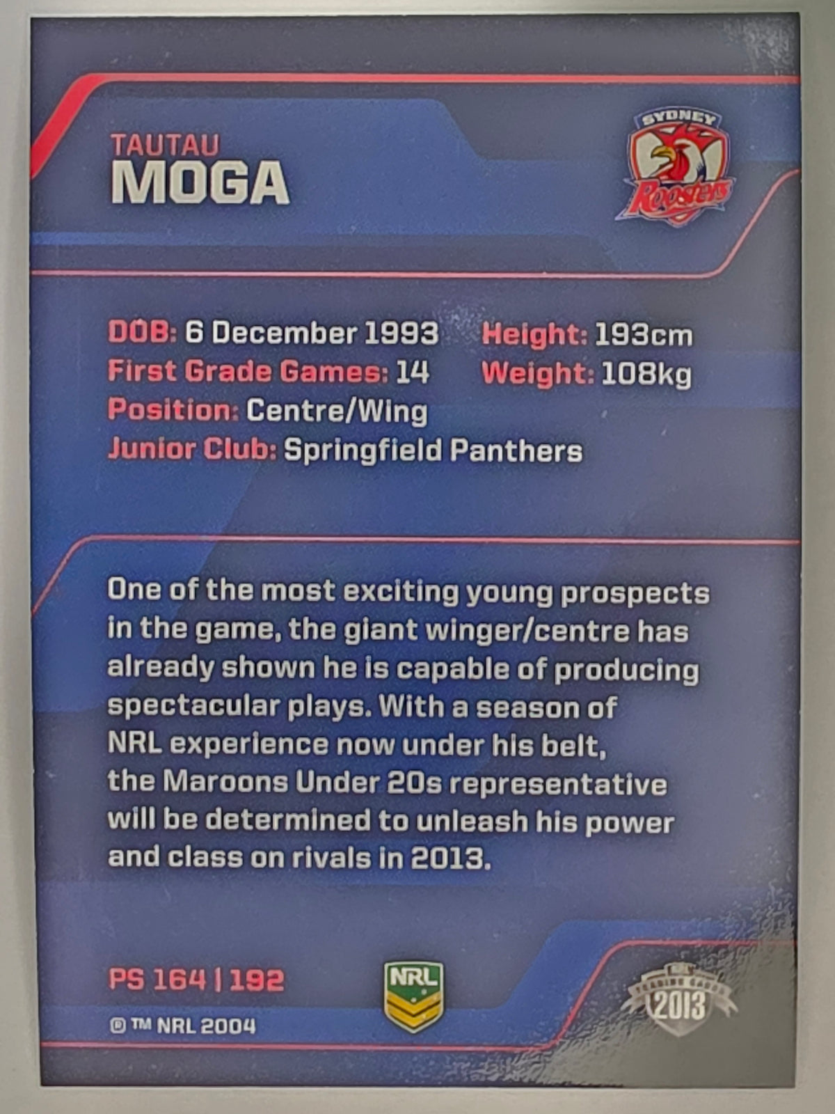 NRL 2013 Traders | Parallel #PS164 Tautau Moga Sydney Roosters
