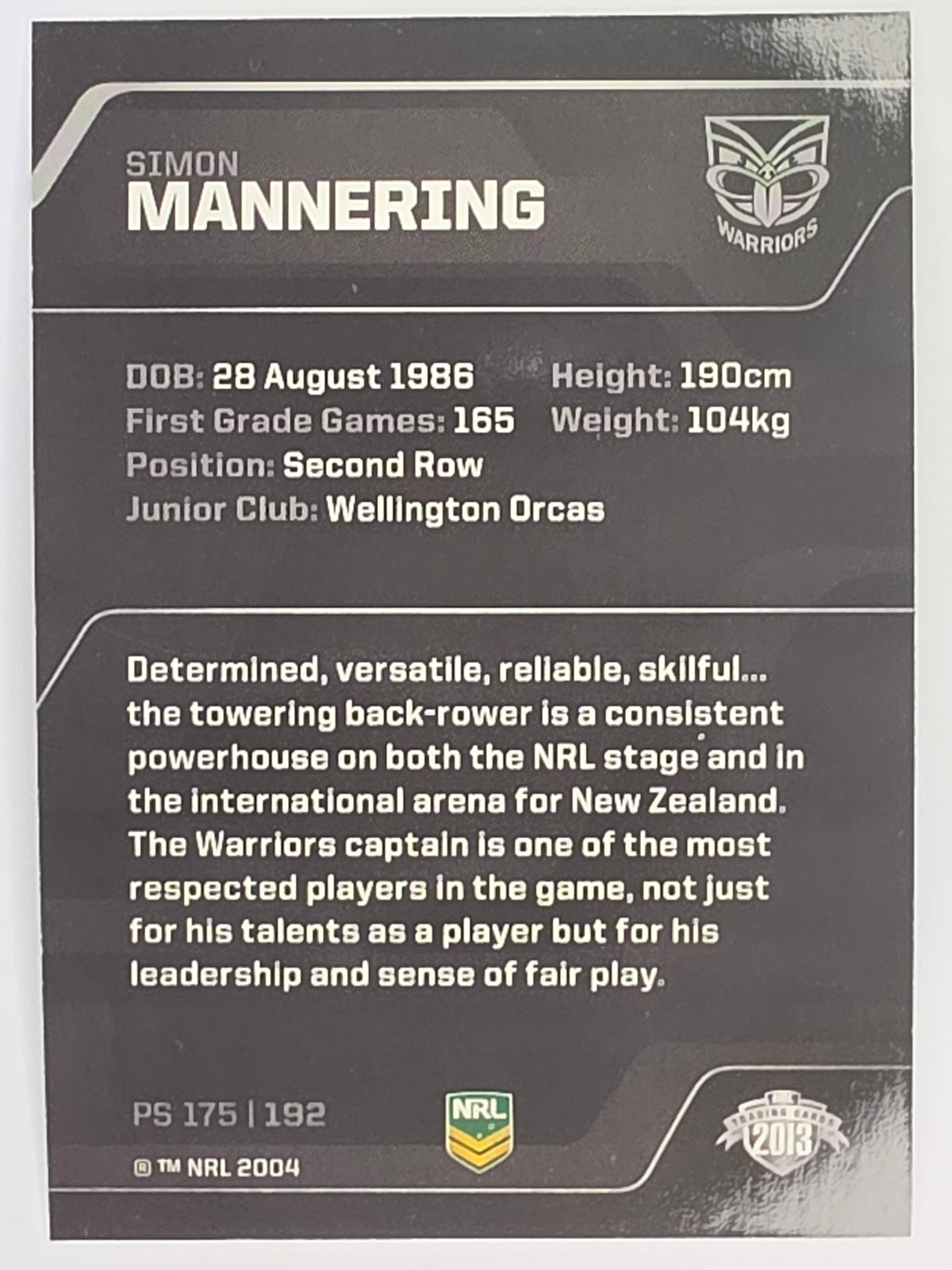 NRL 2013 Traders | Parallel #PS175 Simon Mannering New Zealand Warriors