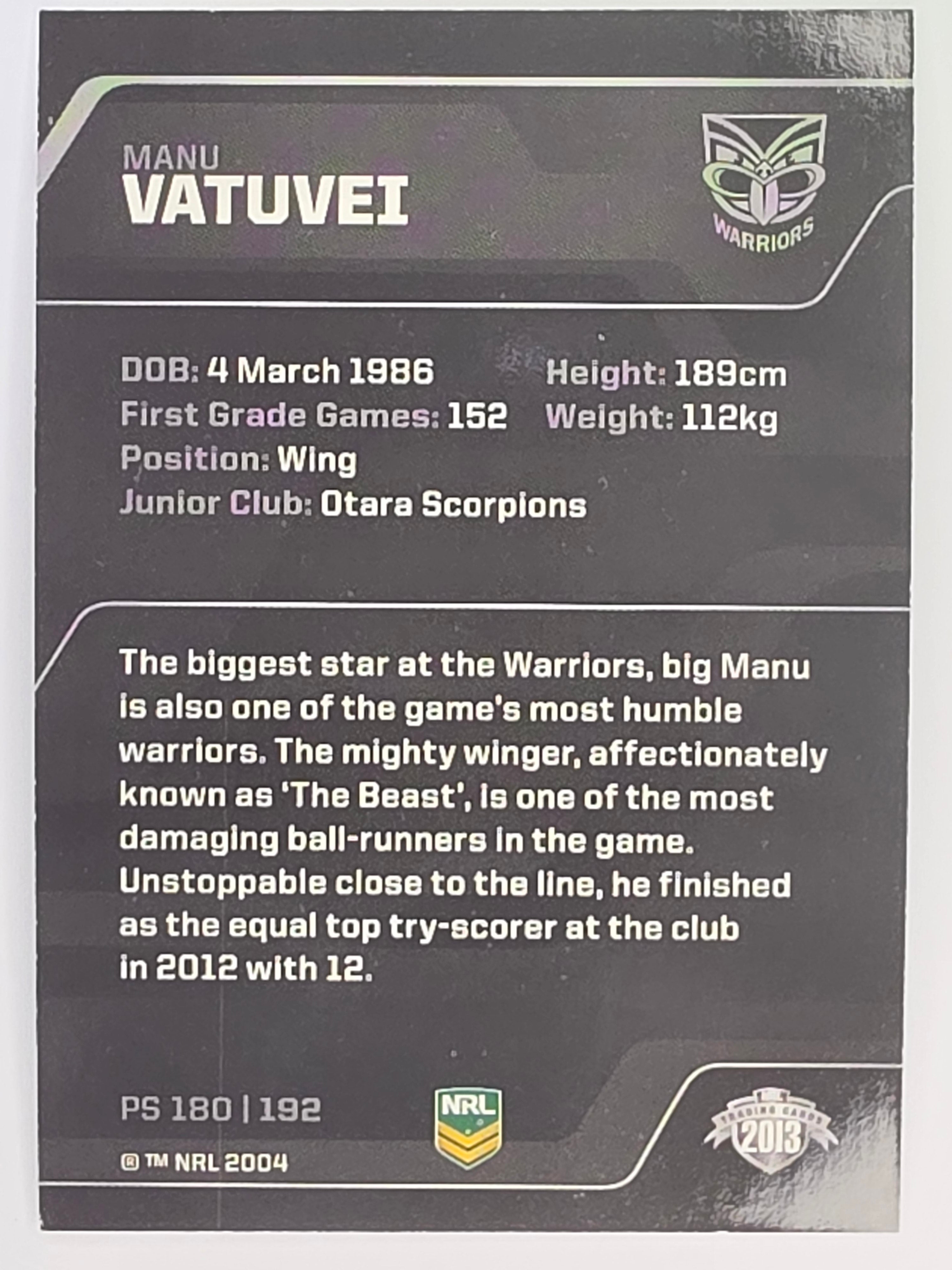 NRL 2013 Traders | Parallel #PS180 Manu Vatuvei New Zealand Warriors