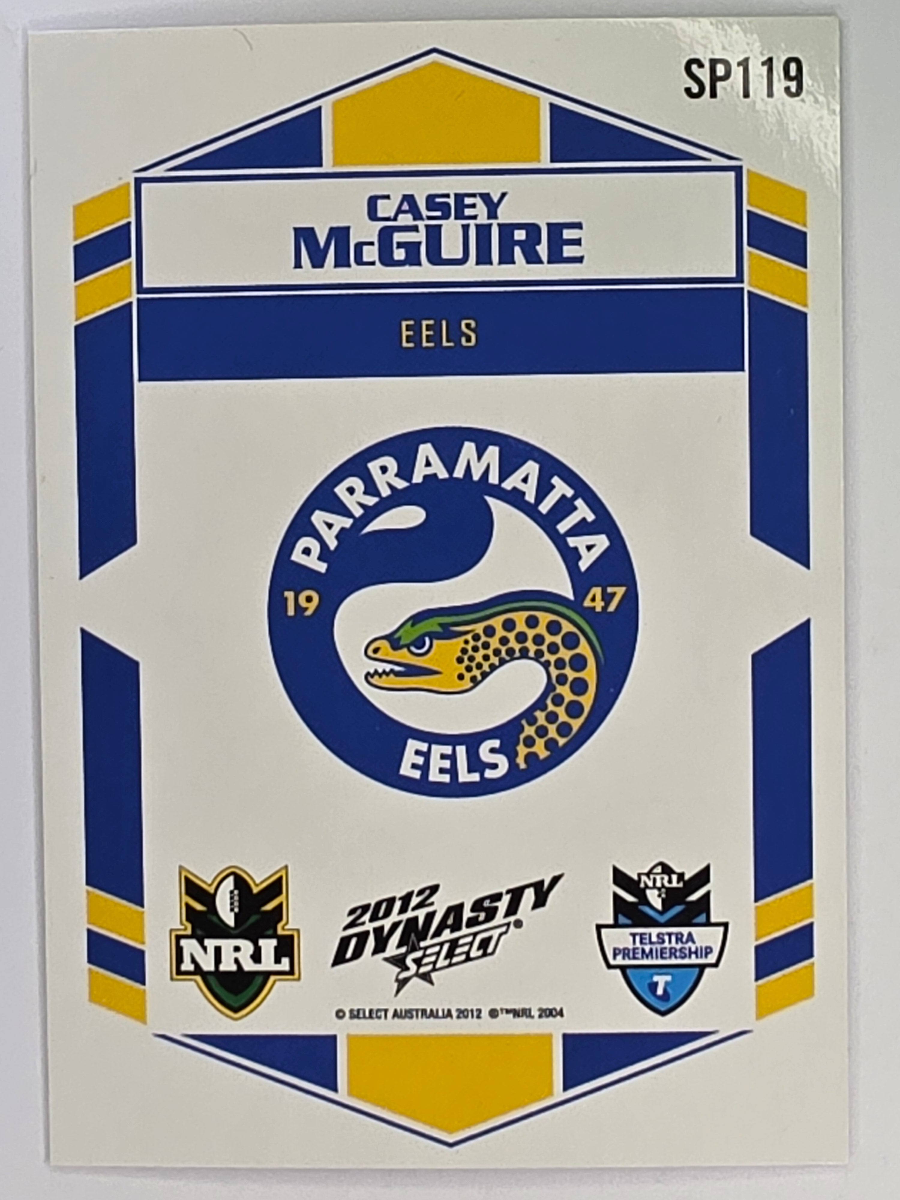 NRL 2012 Dynasty Silver Parallel #SP119 Casey McGuire Parramatta Eels