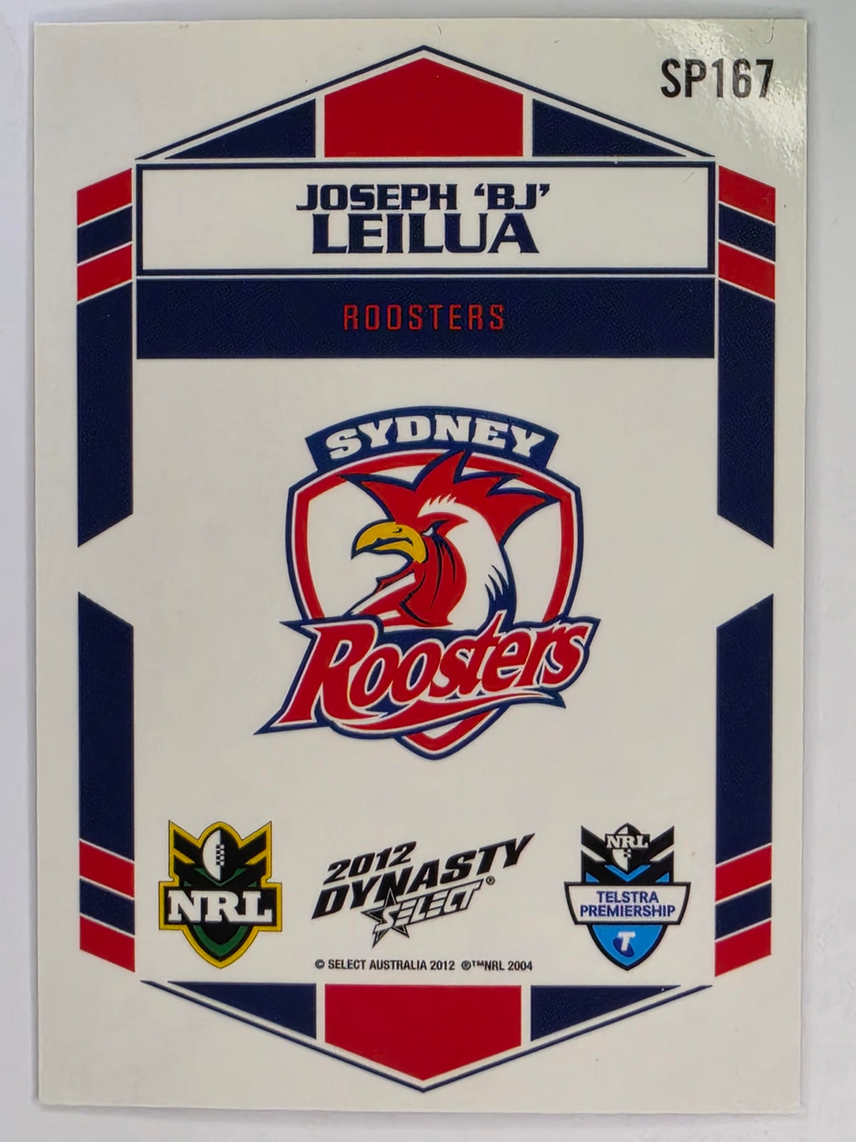 NRL 2012 Dynasty Silver Parallel #SP167 Joseph ‘BJ’ Leilua Sydney Roosters
