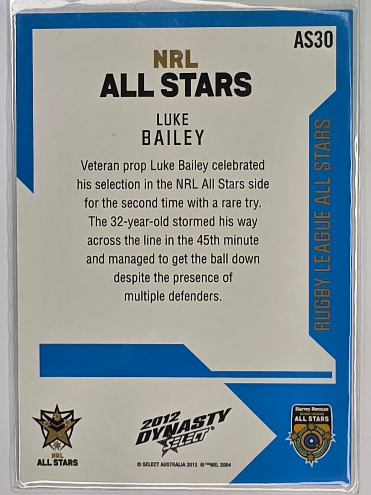NRL 2012 Dynasty All Stars #AS30 Luke Bailey NRL All Stars