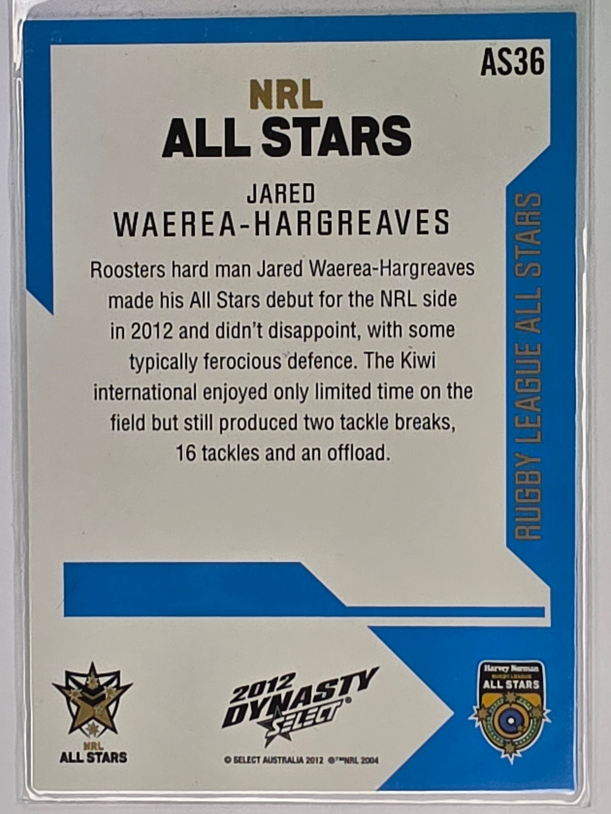 NRL 2012 Dynasty All Stars #AS36 Jared Waerea-Hargreaves NRL All Stars