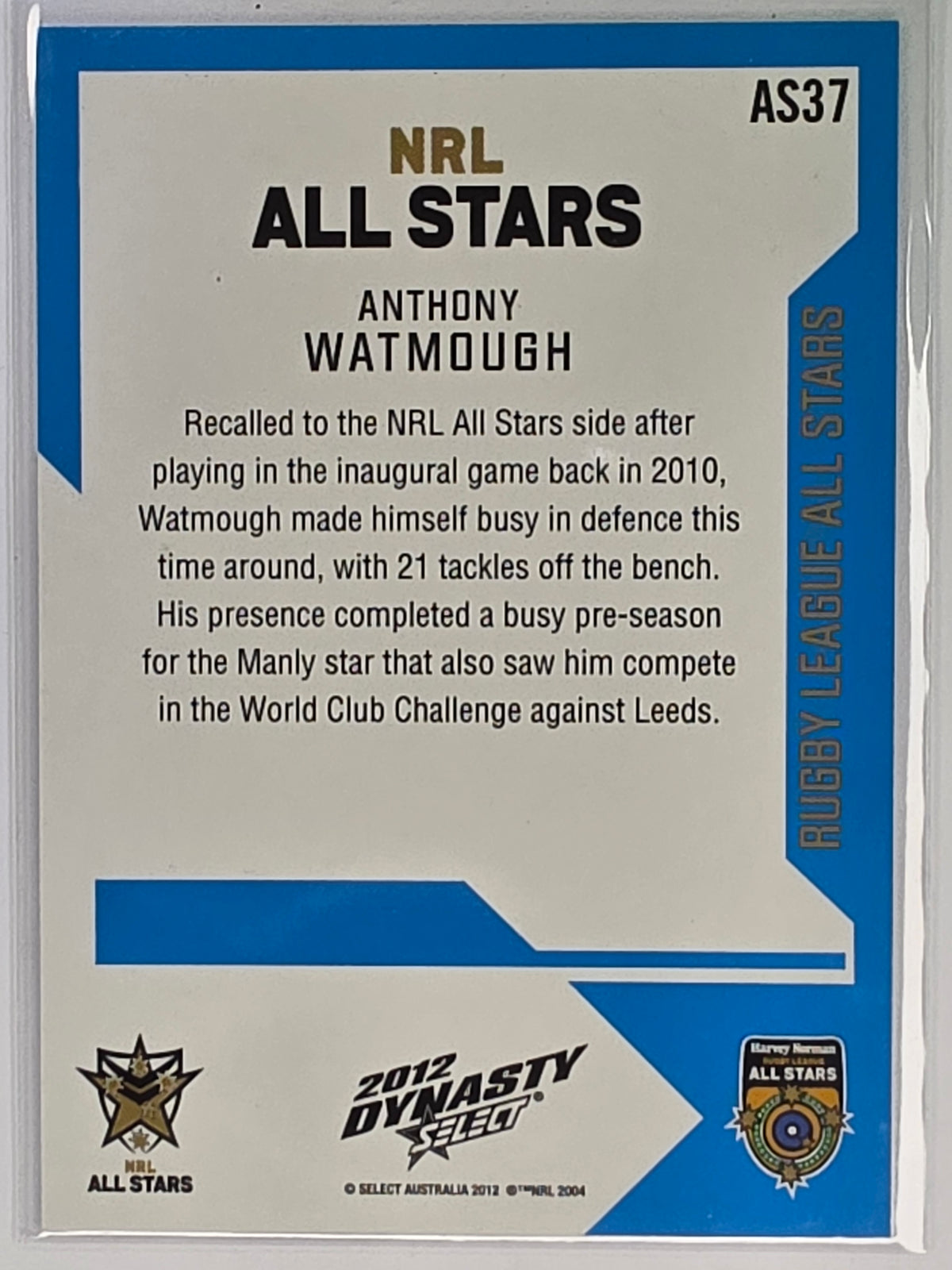 NRL 2012 Dynasty All Stars #AS37 Anthony Watmough NRL All Stars