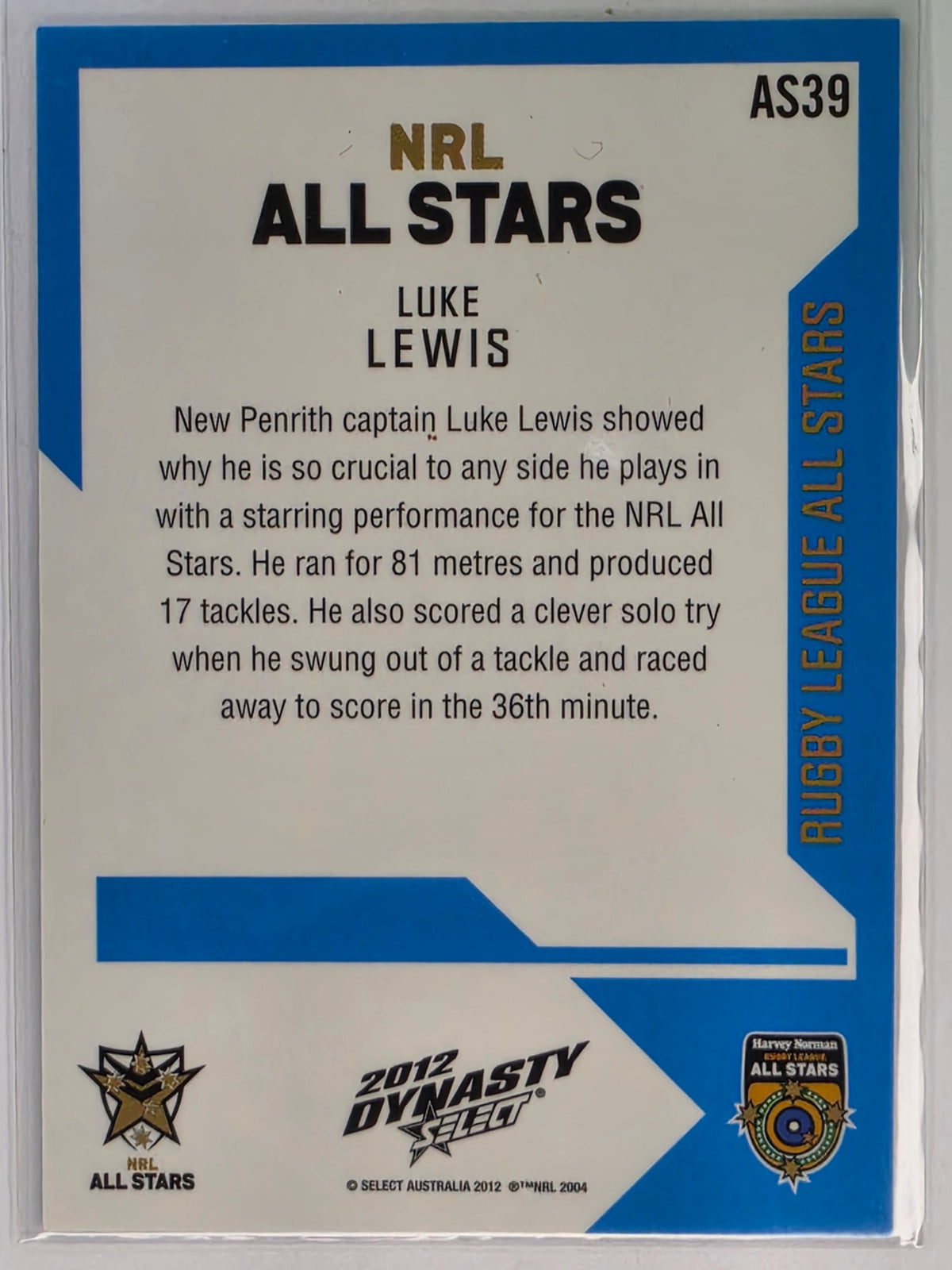 NRL 2012 Dynasty All Stars #AS39 Luke Lewis NRL All Stars