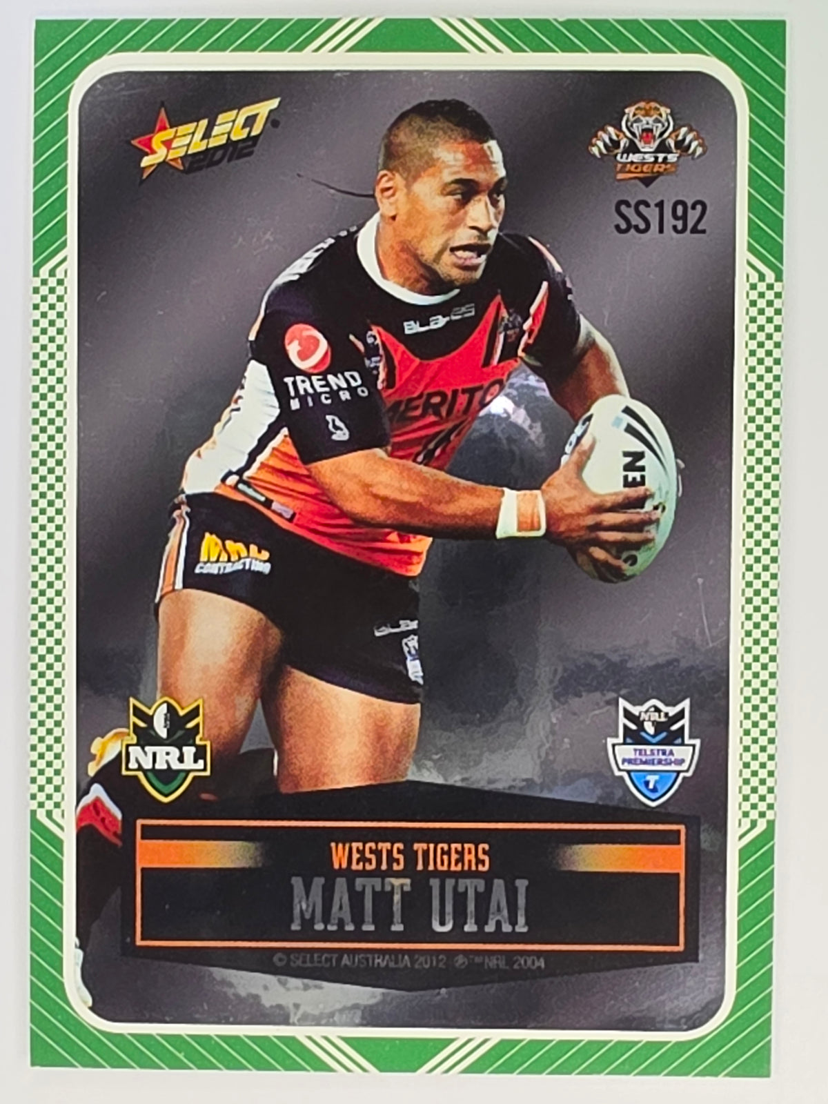 NRL 2012 Champions Peeled Parallel Card #192 Matt Utai Wests Tigers