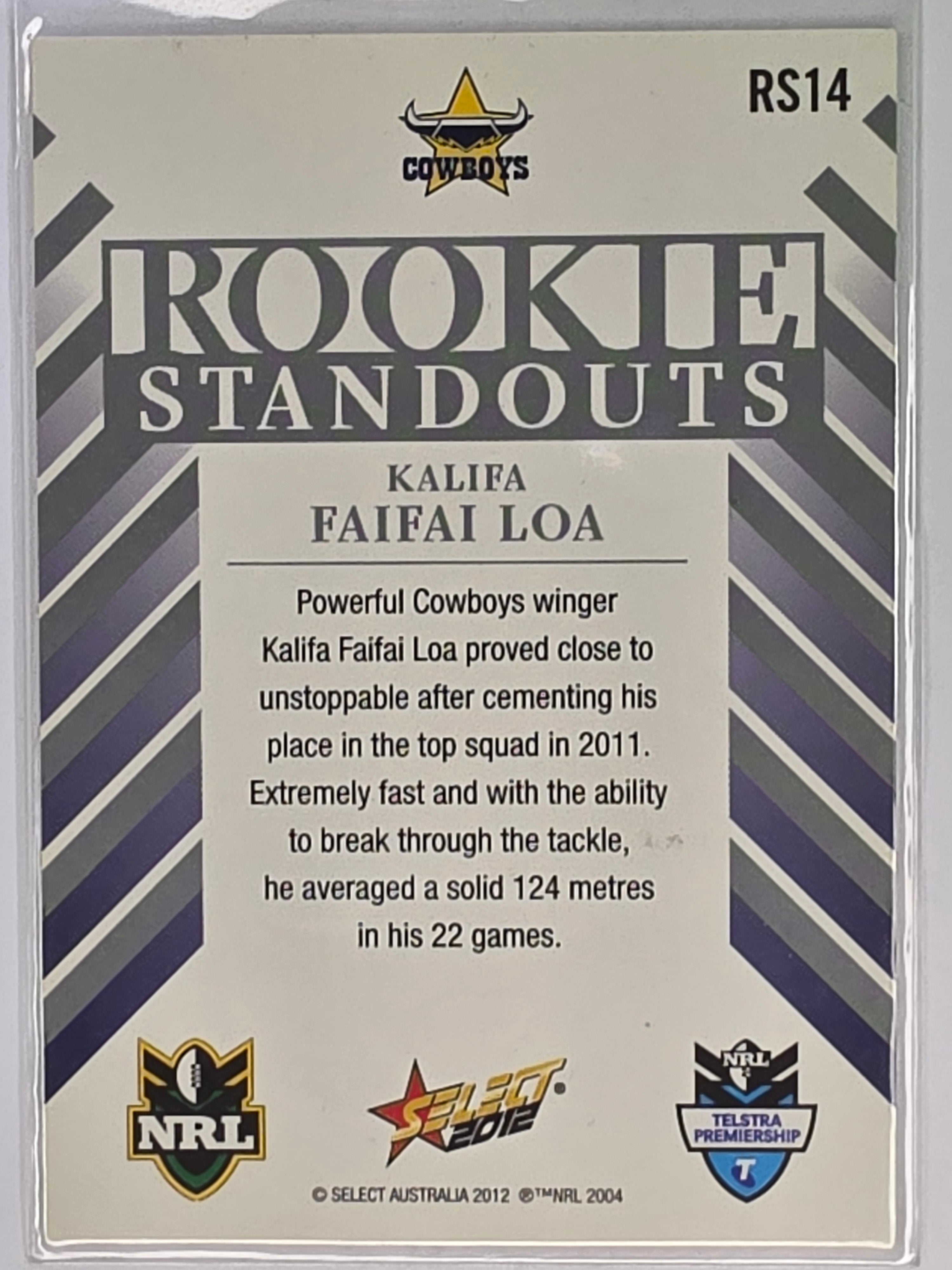 NRL 2012 Champions Rookie Standout #RS14 Kalifa Fai Fai Loa North Queensland Cowboys