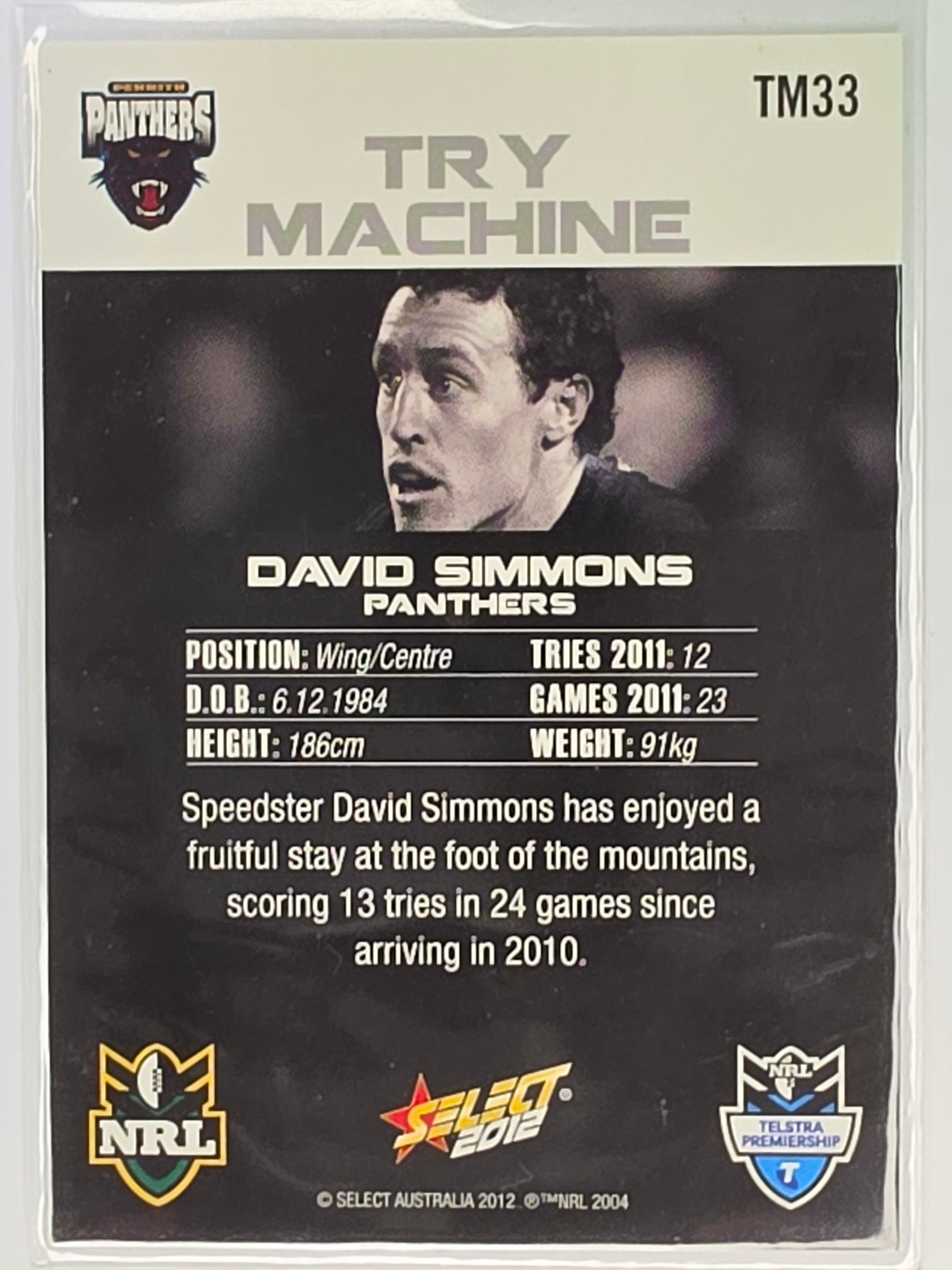 NRL 2012 Champions Try Machine #TM33 David Simmons Penrith Panthers
