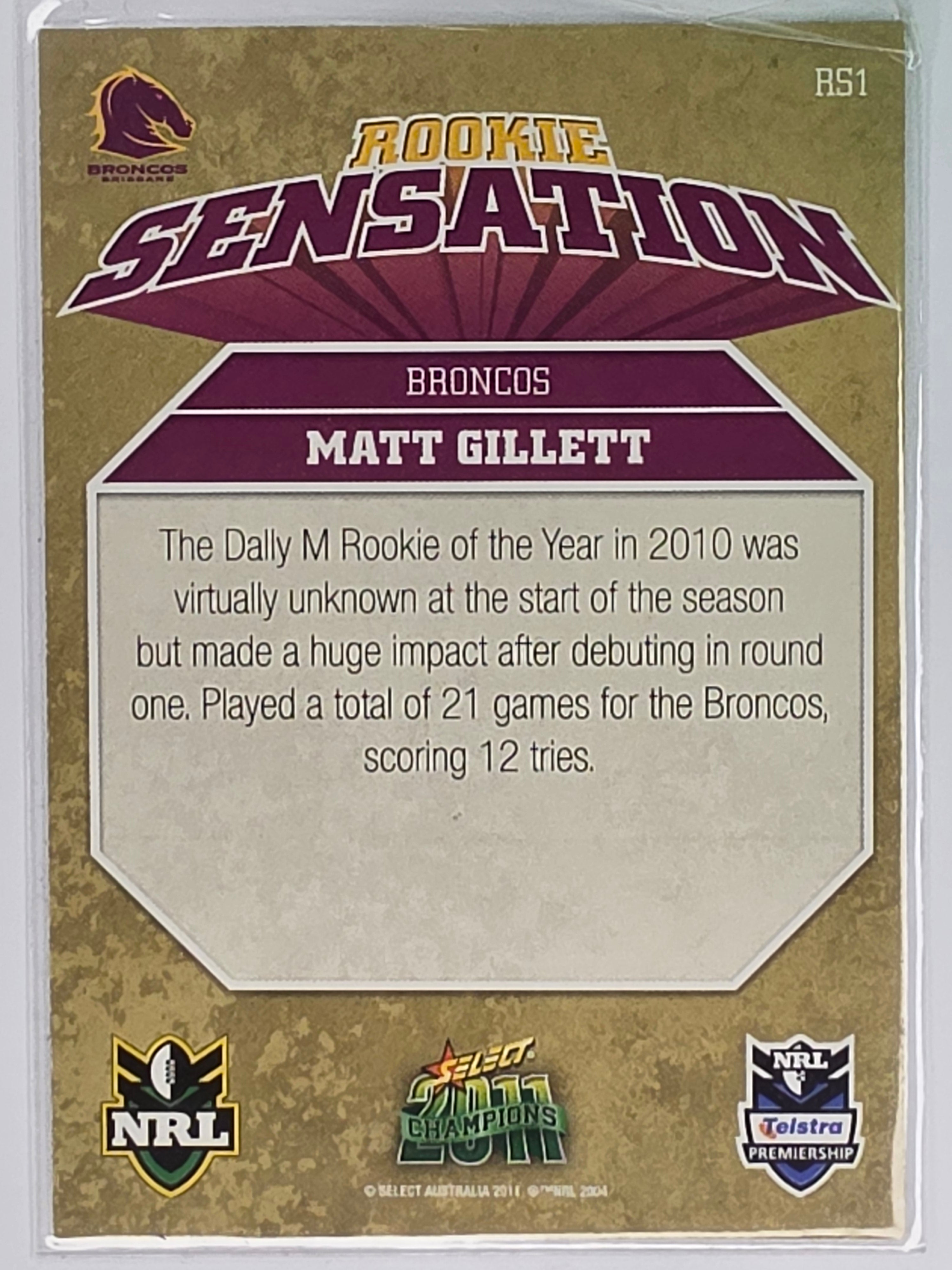 NRL 2011 Champions Rookie Sensation #RS1 Matt Gillett Brisbane Broncos