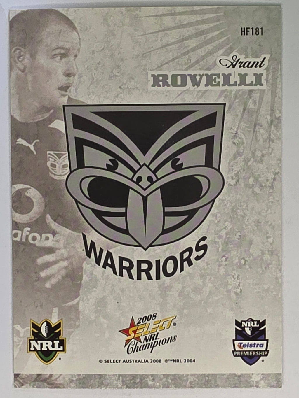NRL 2008 Champions Holofoil Parallel #181 Grant Rovelli New Zealand Warriors