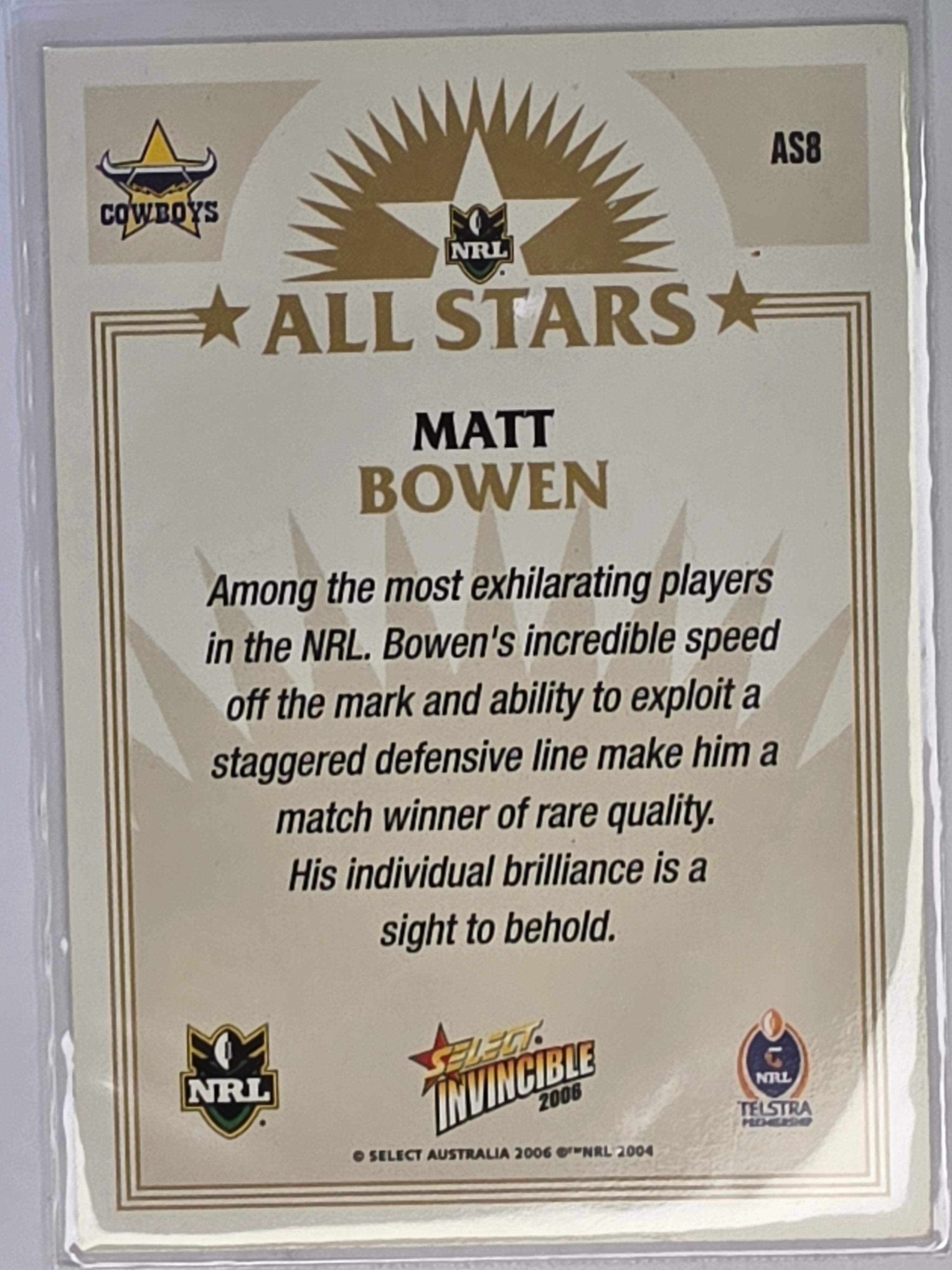 NRL 2006 Invincible All Stars #AS8 Matt Bowen North Queensland Cowboys