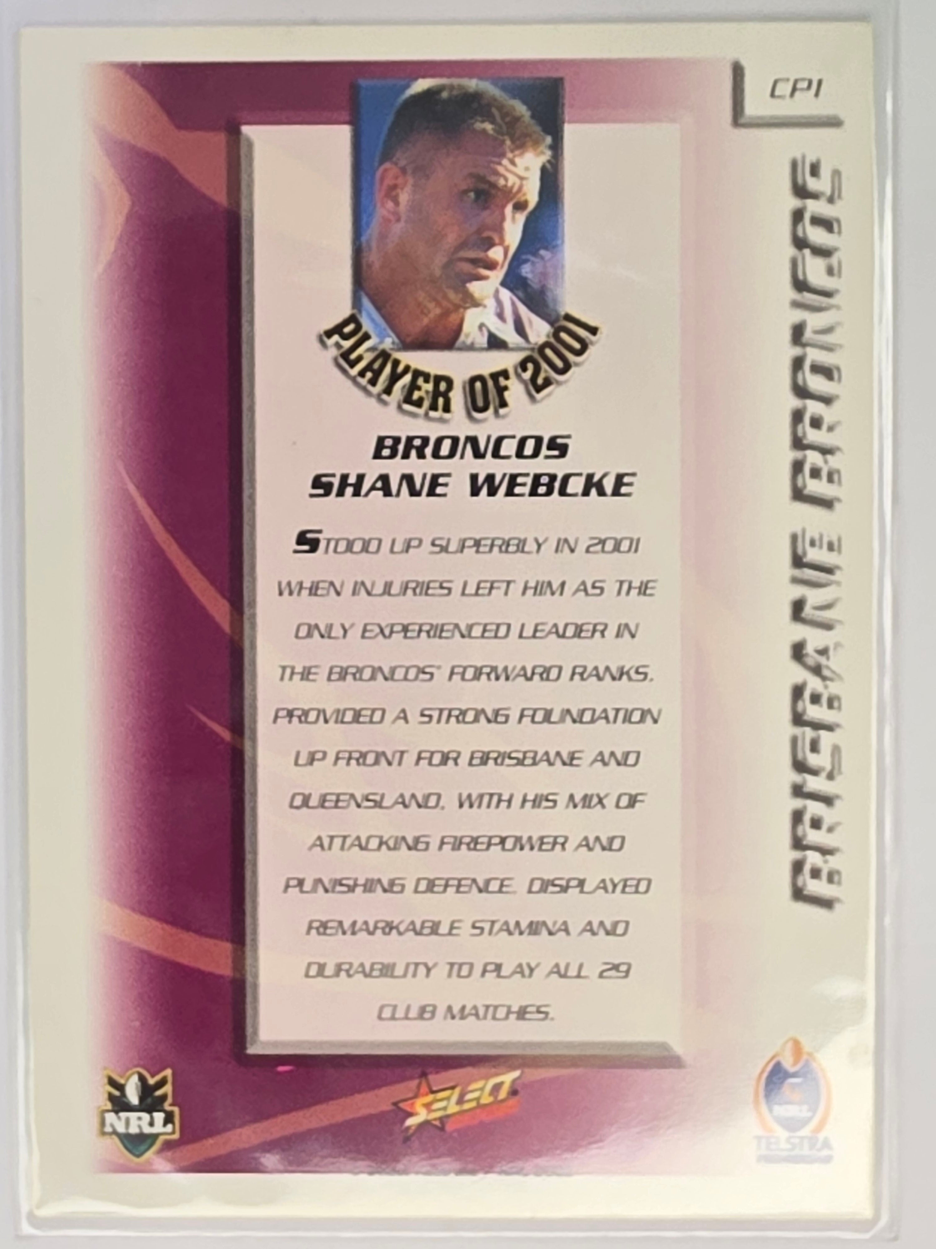 NRL 2002 Challenge Club Player of the Year #CP1 Shane Webcke Brisbane Broncos